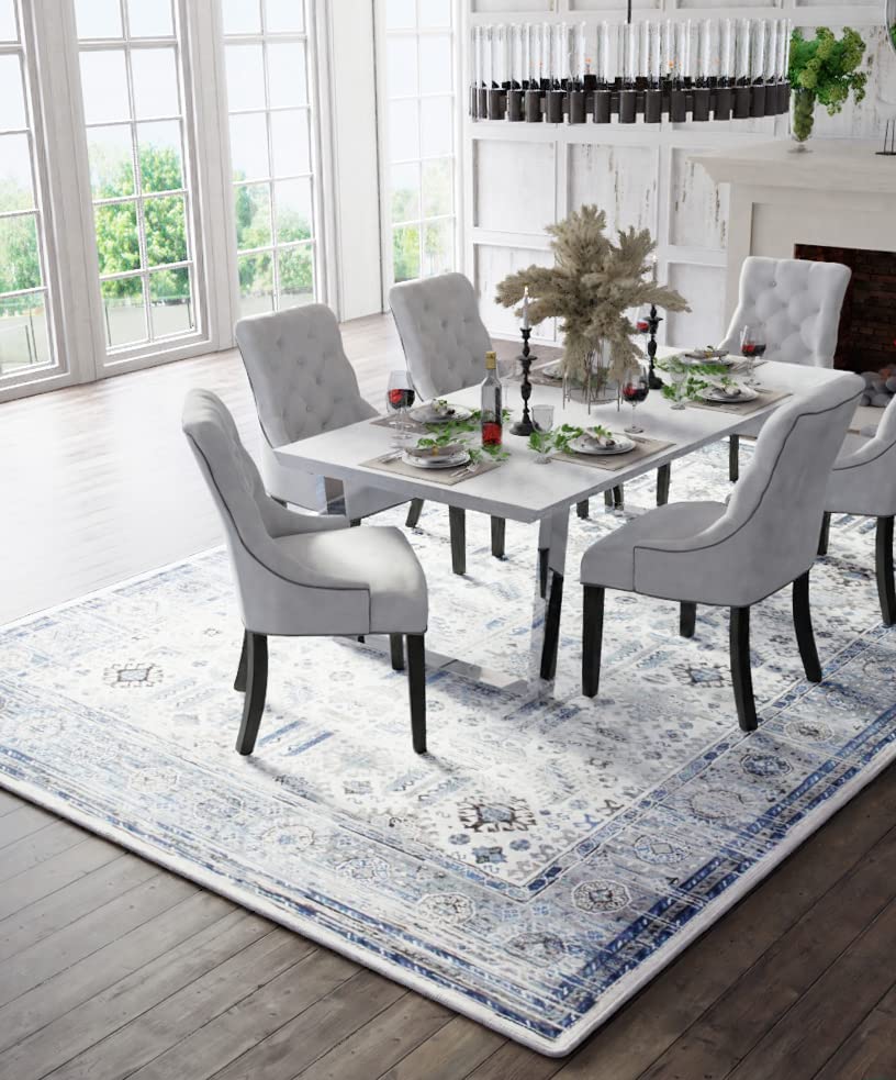 Bashian Collection Luxury Power Loom Polypropylene Area Rug - 8.6’ x 11.6’ Ivory Blue Runner Rug for Entryway, Living Room, Bedroom - Soft Durable Home Decor for Modern Interior Design