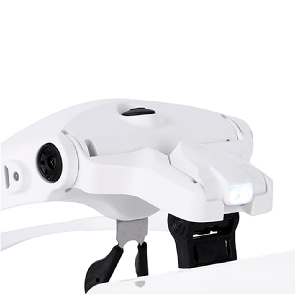 Rechargeable LED Headband Magnifier Glasses - 5 Interchangeable Lenses (1.5X, 2.0X, 2.5X, 3.5X) with Bright Light for Jewelry Making, Watch Repair & Crafts