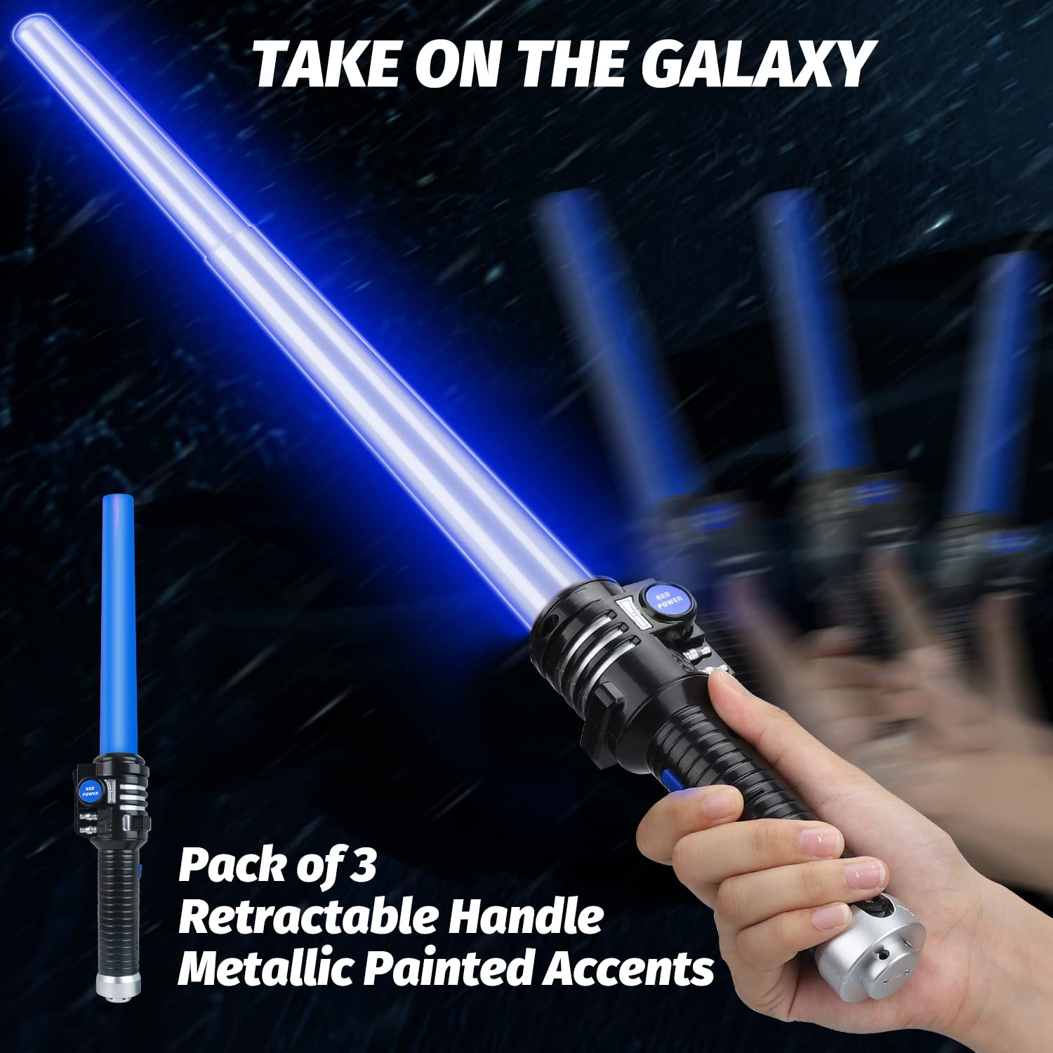 TOY Life Light Up Saber - 3 Pack LED Light Sabers with Motion Sound Effects, Extendable & Collapsible Galaxy War Sword Toy for Kids & Adults - Perfect for Cosplay, Halloween Costumes & Star Wars Themed Parties
