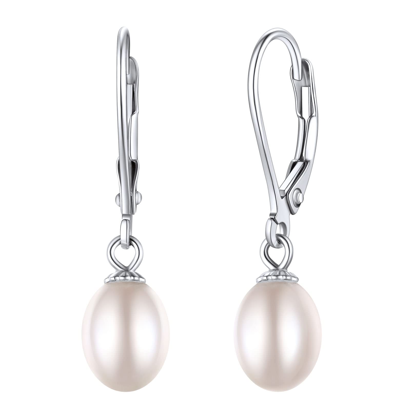 925 Sterling Silver Freshwater Pearl Dangle Hoop Earrings for Women - Elegant Chic Drop Earrings with Gift Box | Perfect for Weddings, Parties & Special Occasions