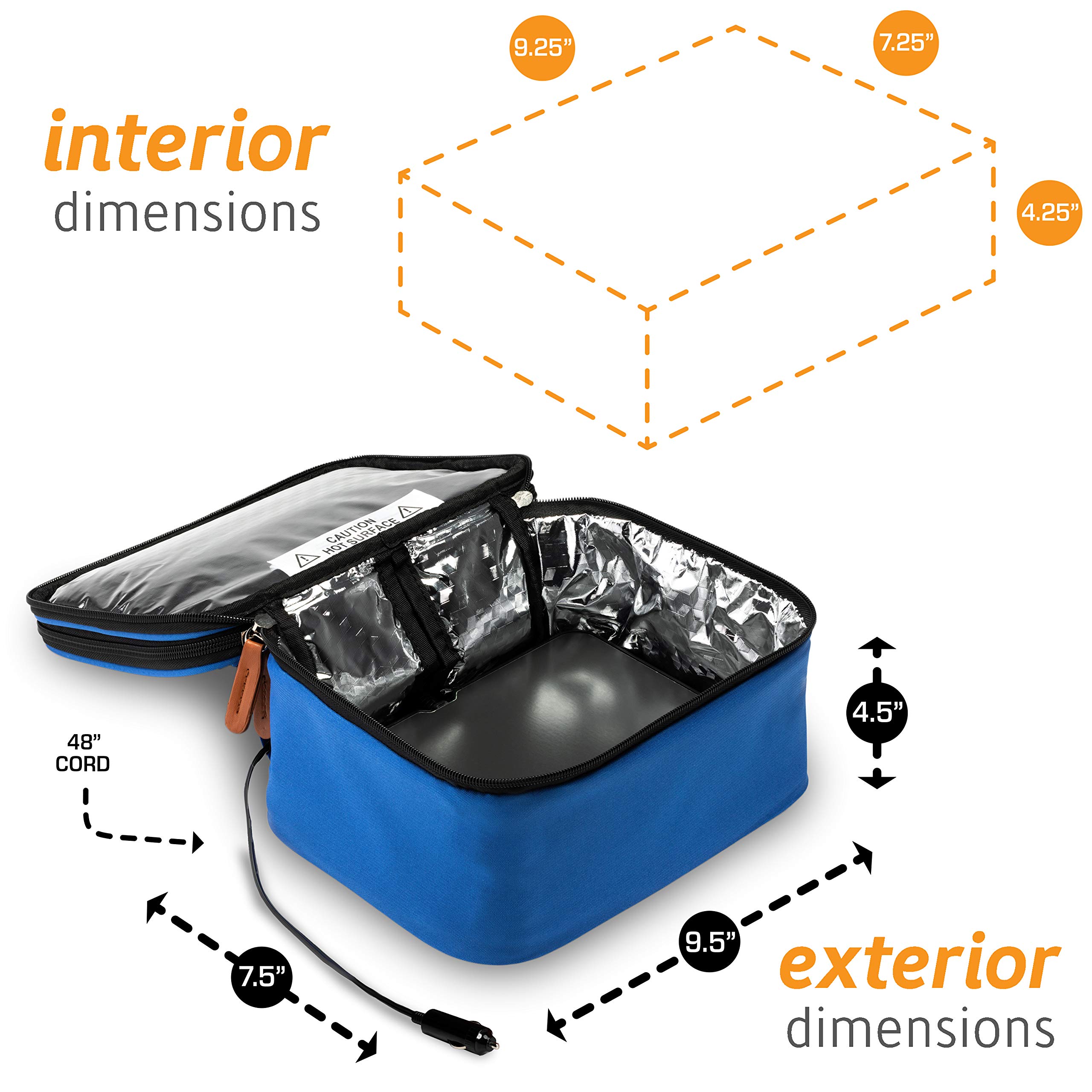 HotLogic 16801192-BL Portable Food Warmer Lunch Bag with 12V Car Adapter & Glass Dish - Blue | Keep Meals Warm at Work, School, or Road Trips