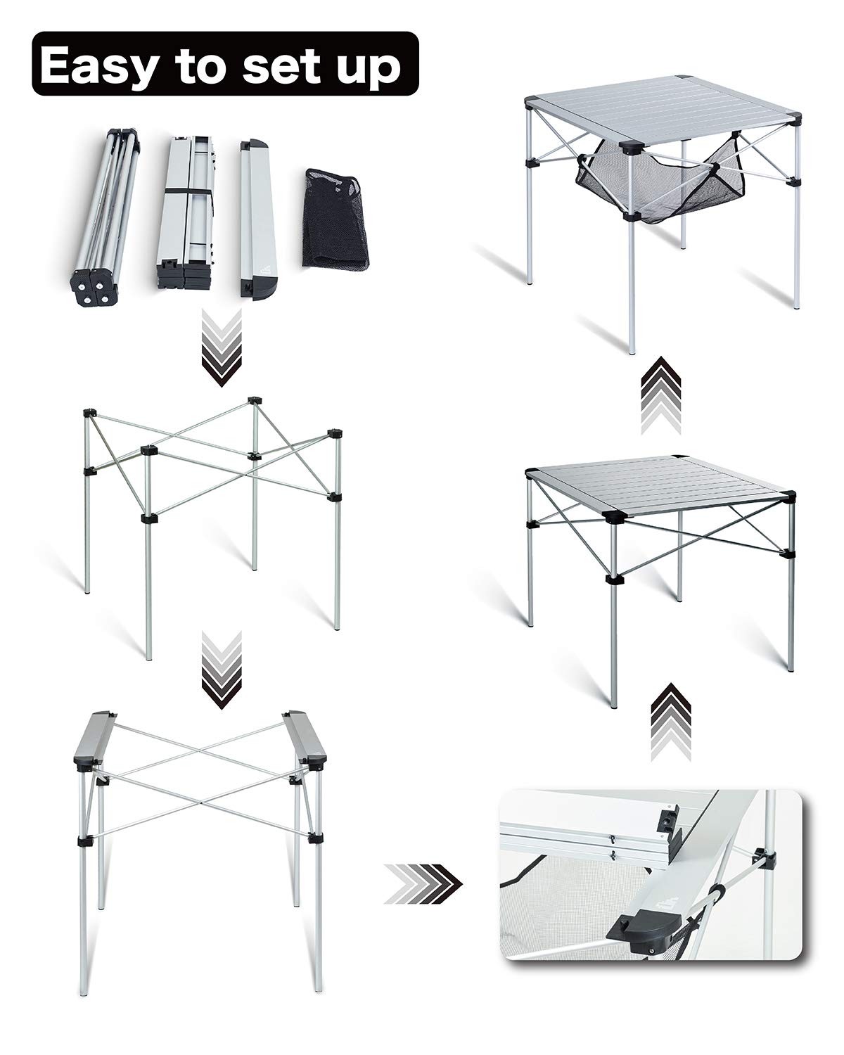 Lightweight Aluminum Folding Square Table with Roll-Up Top & Carry Bag - Portable Camping Picnic BBQ Table for Outdoor Kitchen, Backyard, Travel (Nature, Large) | Perfect for Camping Trips, Tailgating & Beach Parties