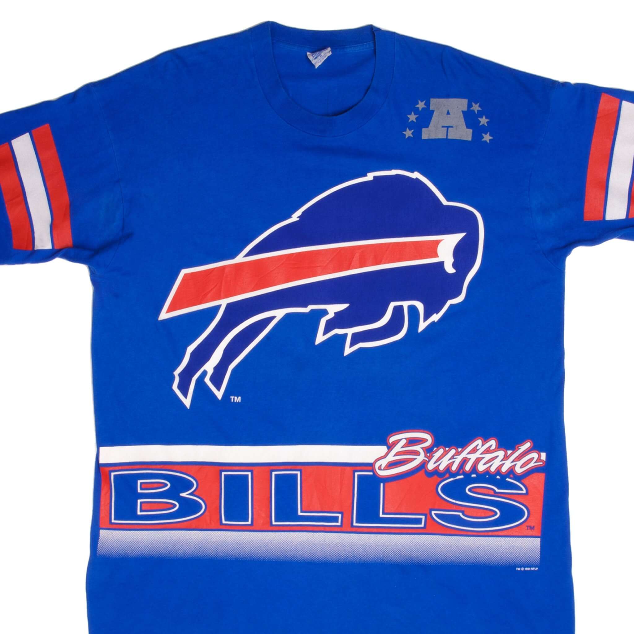 Vintage 1994 NFL Buffalo Bills All Over Print Tee Shirt - XL Size, Made in USA - Perfect for Game Day, Sports Events & Retro Fashion