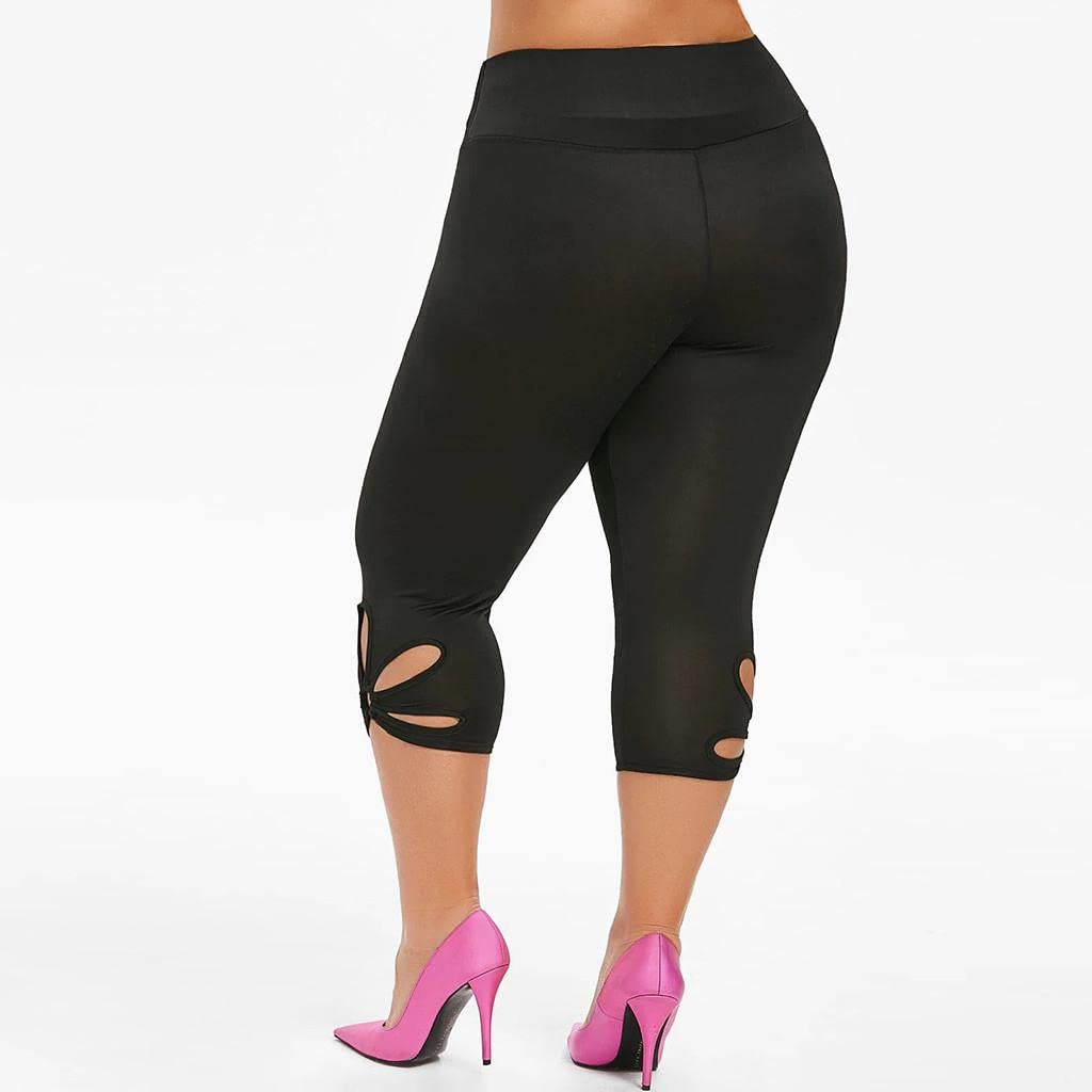 **Plus Size Bermuda Shorts for Women - High Waisted Yoga Capris with Stretch & Hollow Out Design - Workout Leggings & Compression Pants for Gym, Running & Casual Wear**