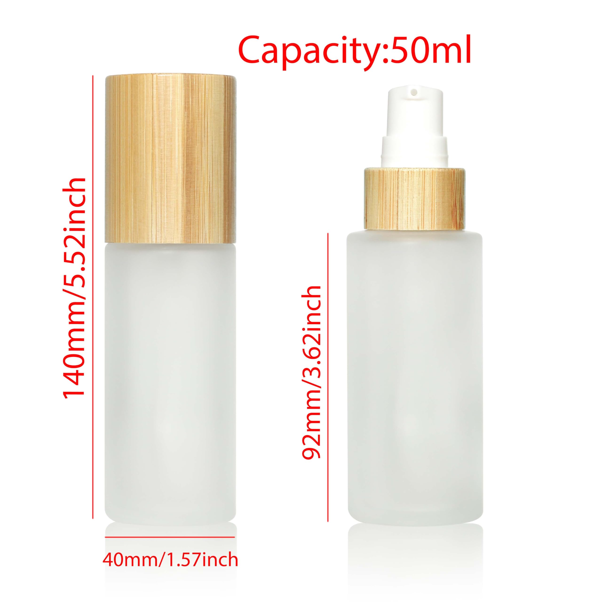 COSIDEA 6-Pack 1.67oz/50ml Refillable Bamboo Lid Frosted Glass Bottles with Lotion Pump - Travel-Sized Cosmetic Containers for Serum, Cream & Lotion | Perfect for Toiletries, Skincare & Travel Essentials