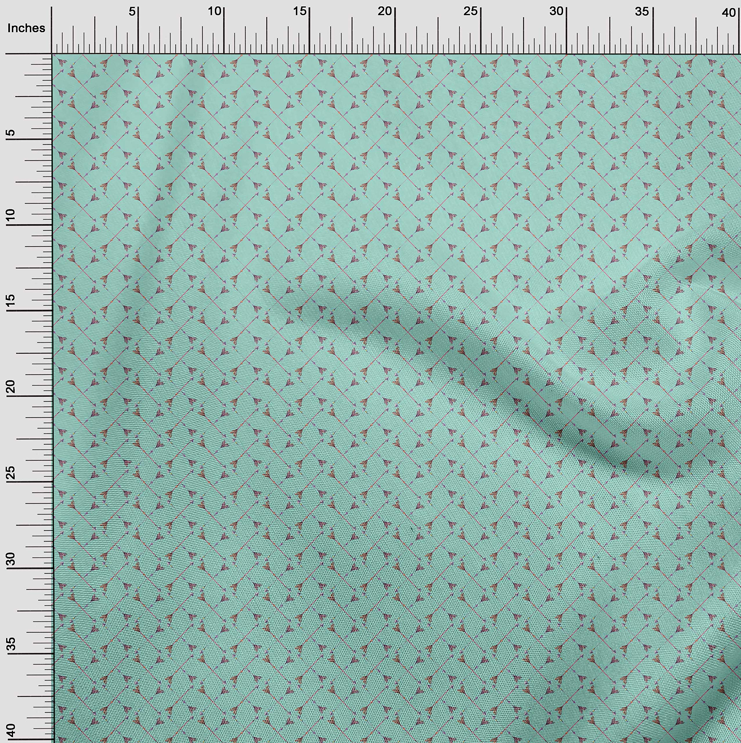 oneOone Silk Tabby Aquamarine Fabric - 42 Inch Wide Printed Feather Design Sewing Material by The Yard for DIY Clothing, Dresses, Scarves & Home Decor Projects