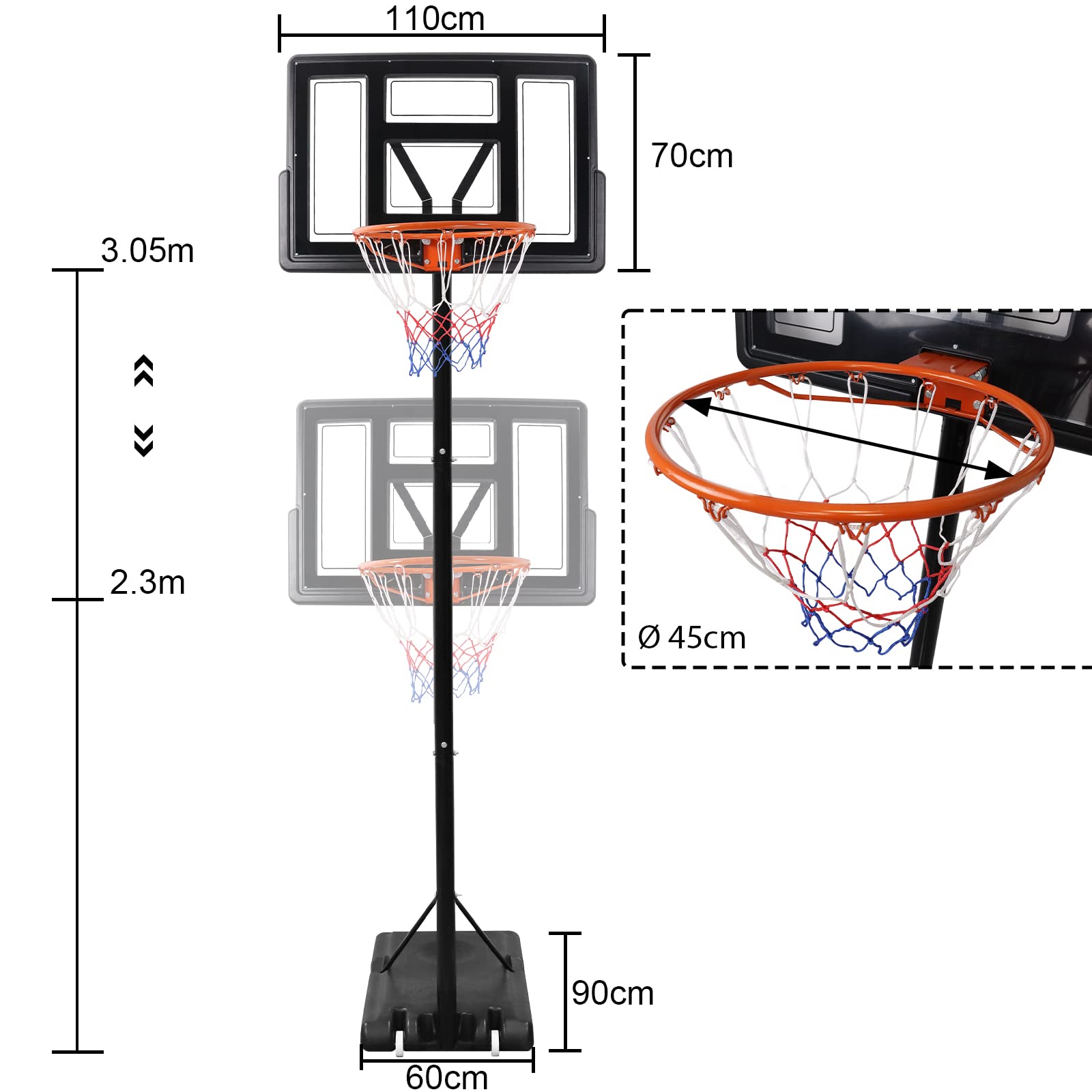 NAIZY 305cm Adjustable Height Basketball Hoop with Wheels - Outdoor Basketball Goal System for Kids & Adults - Perfect for Driveway, Backyard, and Park Play