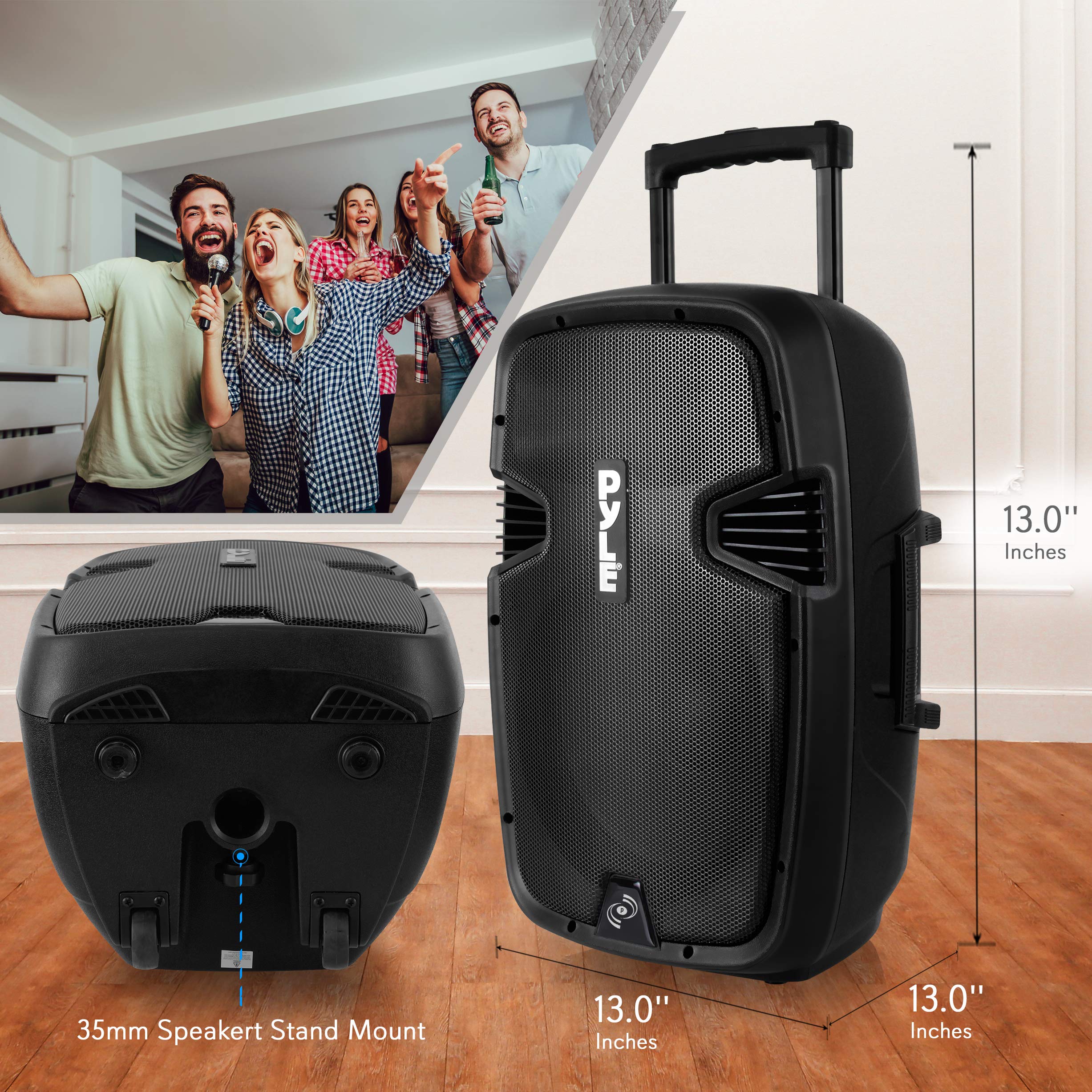 Pyle PPHP1299WU.5 1000W Portable Bluetooth PA Speaker System with Wireless Microphones, Rechargeable Battery & Wheels - Karaoke Machine, Outdoor Party Speaker with USB/MP3/RCA Inputs & Remote (Black) - Perfect for Home Karaoke, Backyard Parties and Outdoor Events