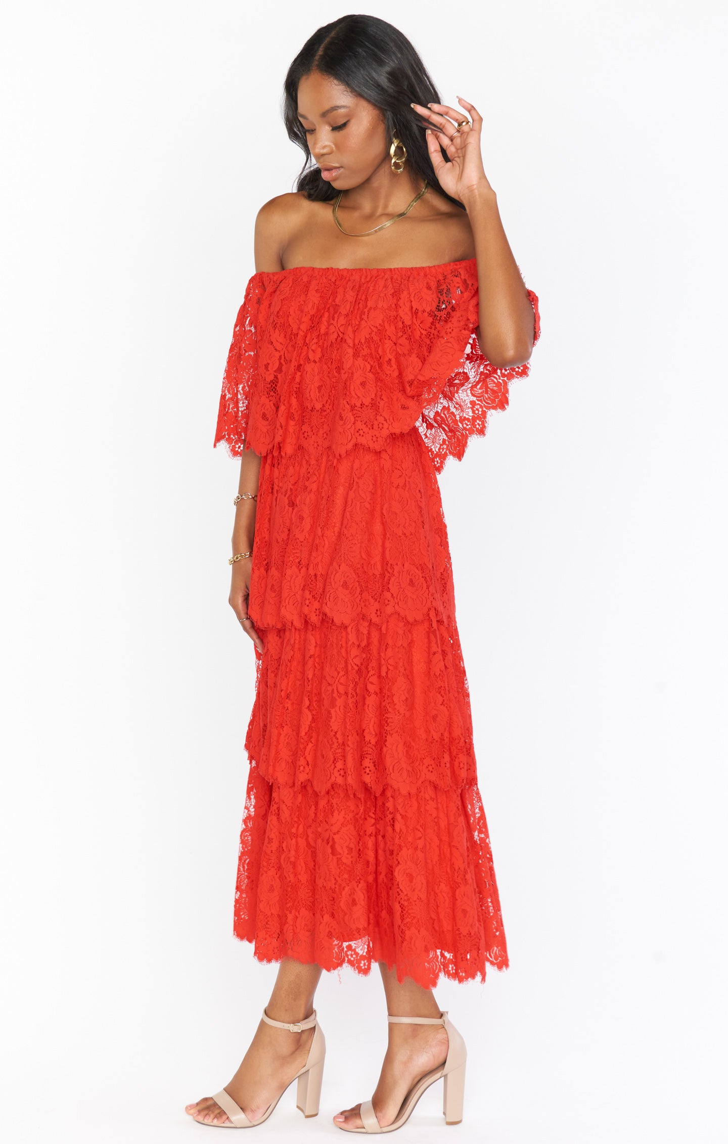 Lana Midi Dress - Red Floral Lace Spring Summer Dress for Women | Perfect for Weddings, Parties & Date Nights