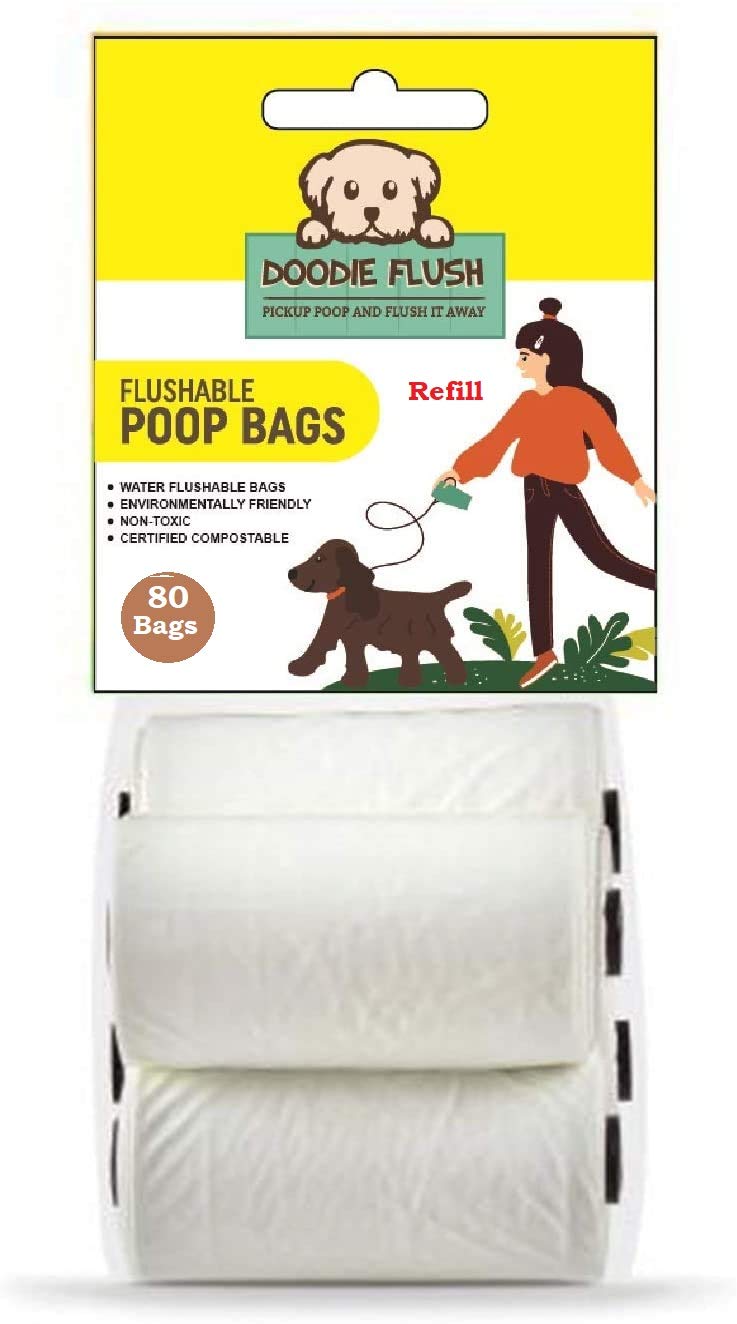 **Eco-Friendly Dog Poop Bags - 80 Biodegradable & Flushable Dog Waste Bags on Rolls - Water Soluble, Compostable & Ultra Thick Refill Pack - Perfect for Walks, Parks & Travel**