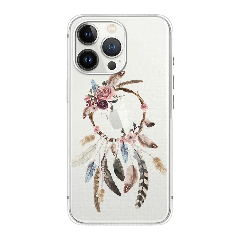Blingy's iPhone 13 Pro Max Case 6.7 inch - Dreamcatcher Feather Design Clear Soft TPU Protective Cover for iPhone 13 Pro Max (6.7