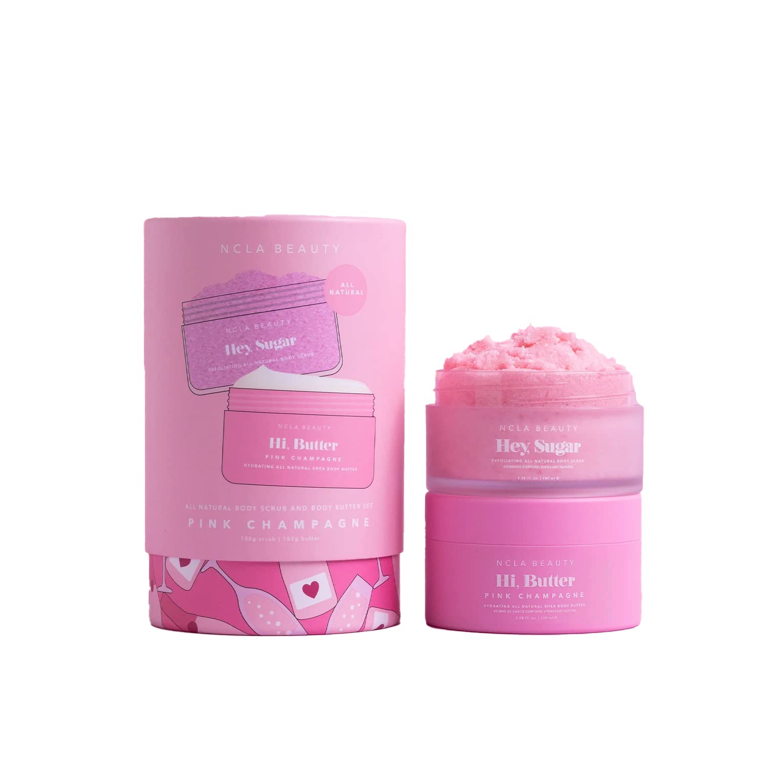 NCLA Pink Champagne Body Care Discovery Set - Vegan & Cruelty-Free Body Scrub & Body Butter Duo | Clean Skincare Gift Set for Women (2 Piece) - Perfect for Spa Days, Self-Care Routines & Luxurious Pampering