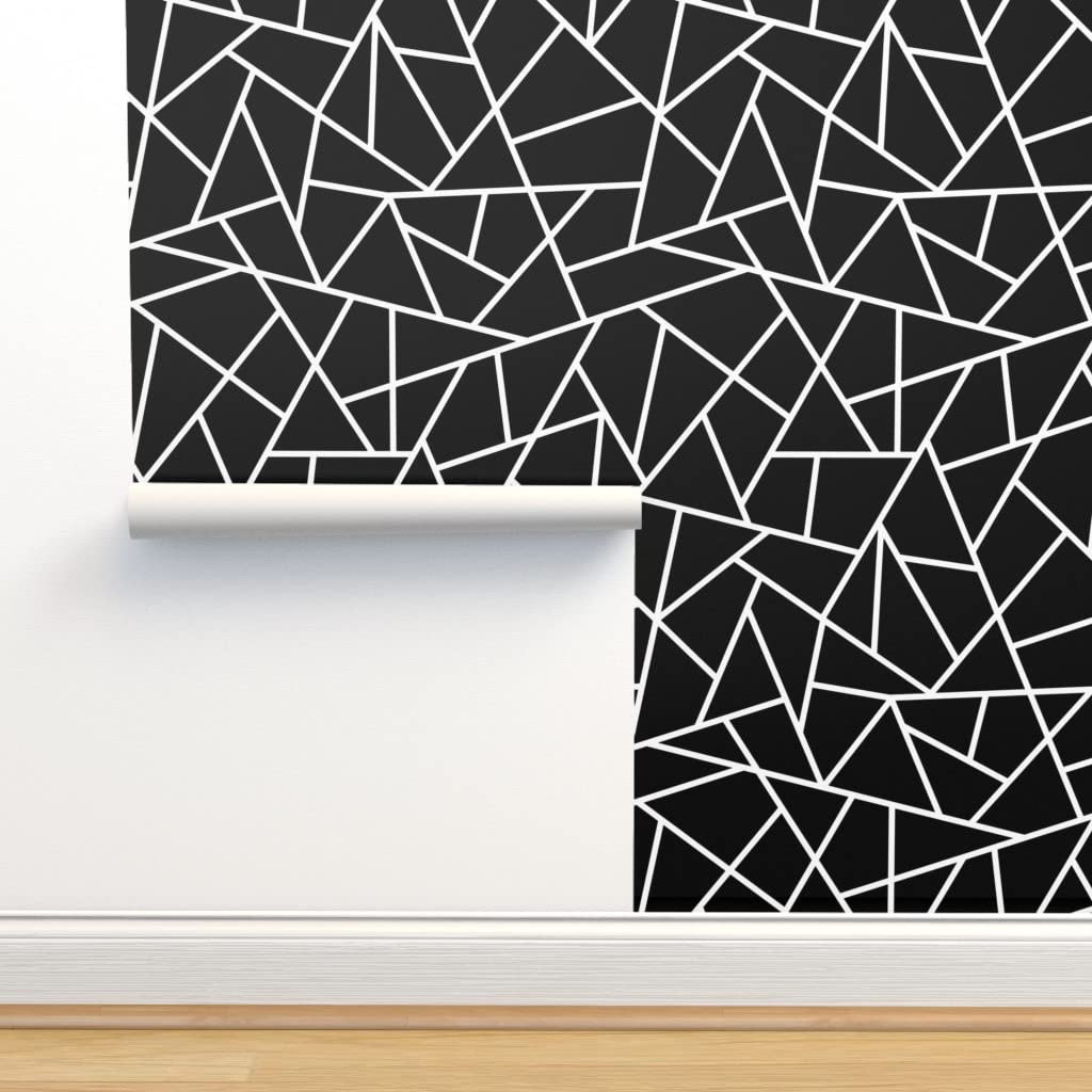 Peel & Stick Wallpaper 9ft x 2ft - Modern Abstract Geometric Black & White Triangle Pattern, Removable Self-Adhesive Wall Decal for Nursery, Bedroom, Living Room & Office Decor | Gender Neutral Design by Spoonflower
