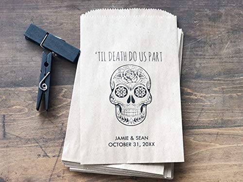 Custom Printed Sugar Skull Halloween Wedding Favor Bags - Day of the Dead Treat Bags (Set of 25) - Perfect for Halloween Parties, Themed Weddings & Dia de los Muertos Celebrations