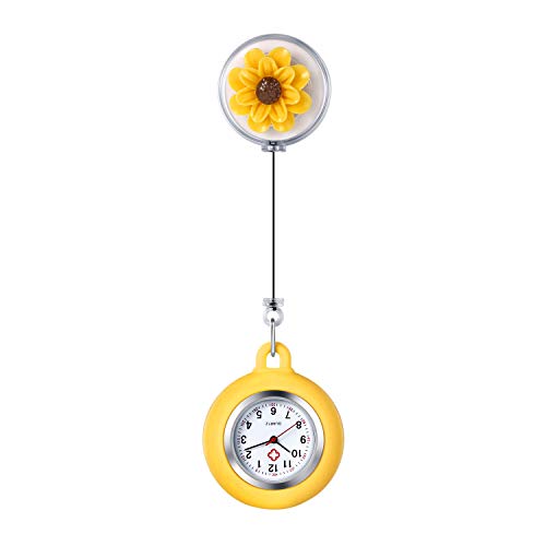 Avaner Retractable Nurse Watch with Flower Pattern - Clip-On Hanging Fob Watch for Nurses & Doctors - Cute Lapel Watch for Medical Professionals - Perfect for Clinical Shifts & Healthcare Work
