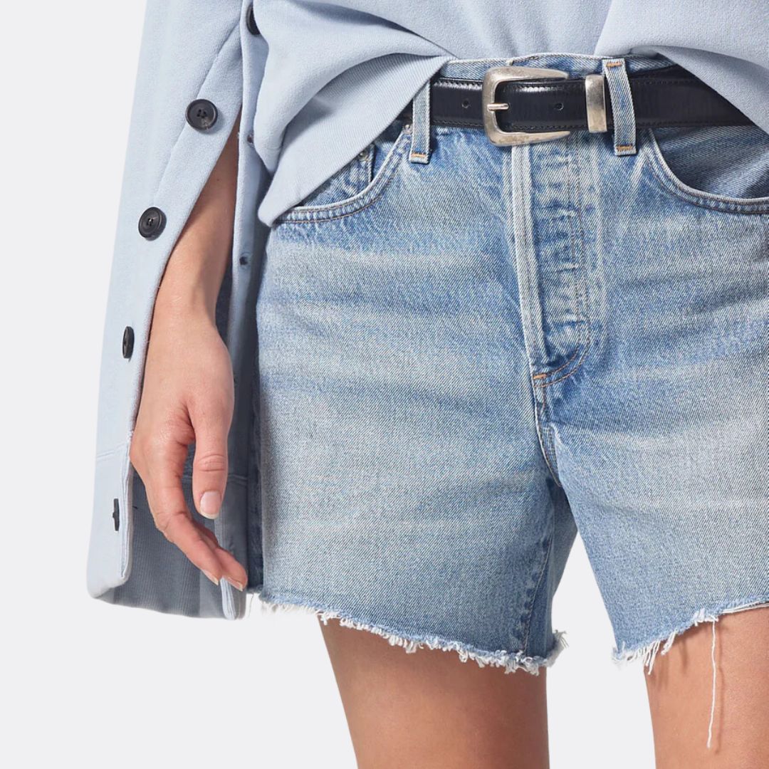 Annabelle Long Short (Gemini) - Stylish Women's High Waist Denim Shorts for Summer | Trendy Distressed Jeans Shorts for Casual Outfits, Beach & Music Festivals