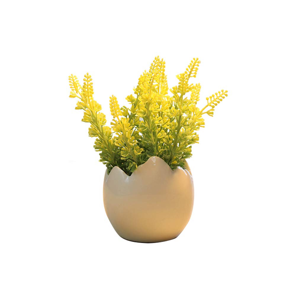 Decorative Artificial Potted Plants Arrangement in Eggshell Shaped Ceramic Flowerpot - Yellow Faux Greenery for Home Office Desk Decor, Living Room, and Indoor Spaces