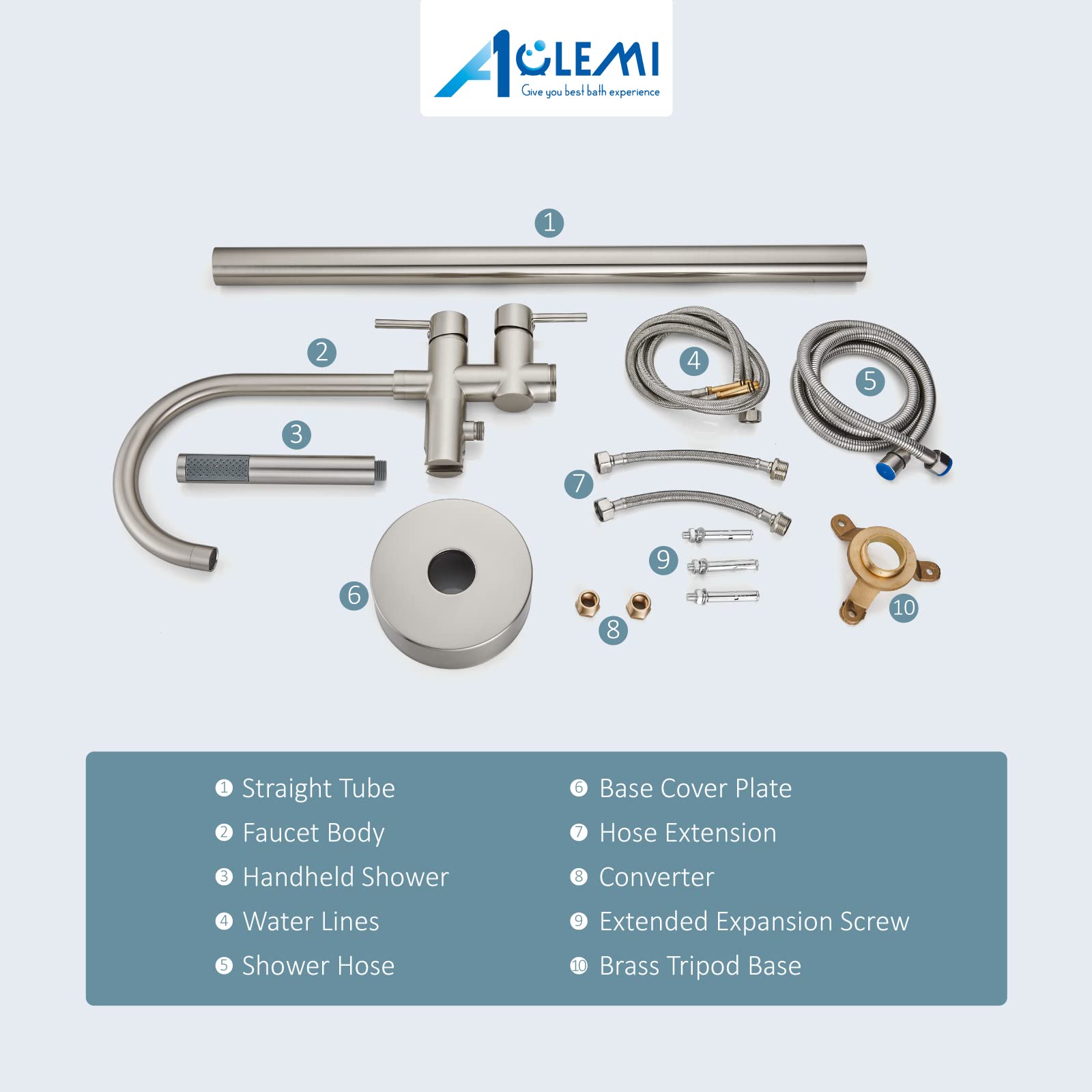 Aolemi Brushed Nickel Floor Mount Bathtub Faucet - 10