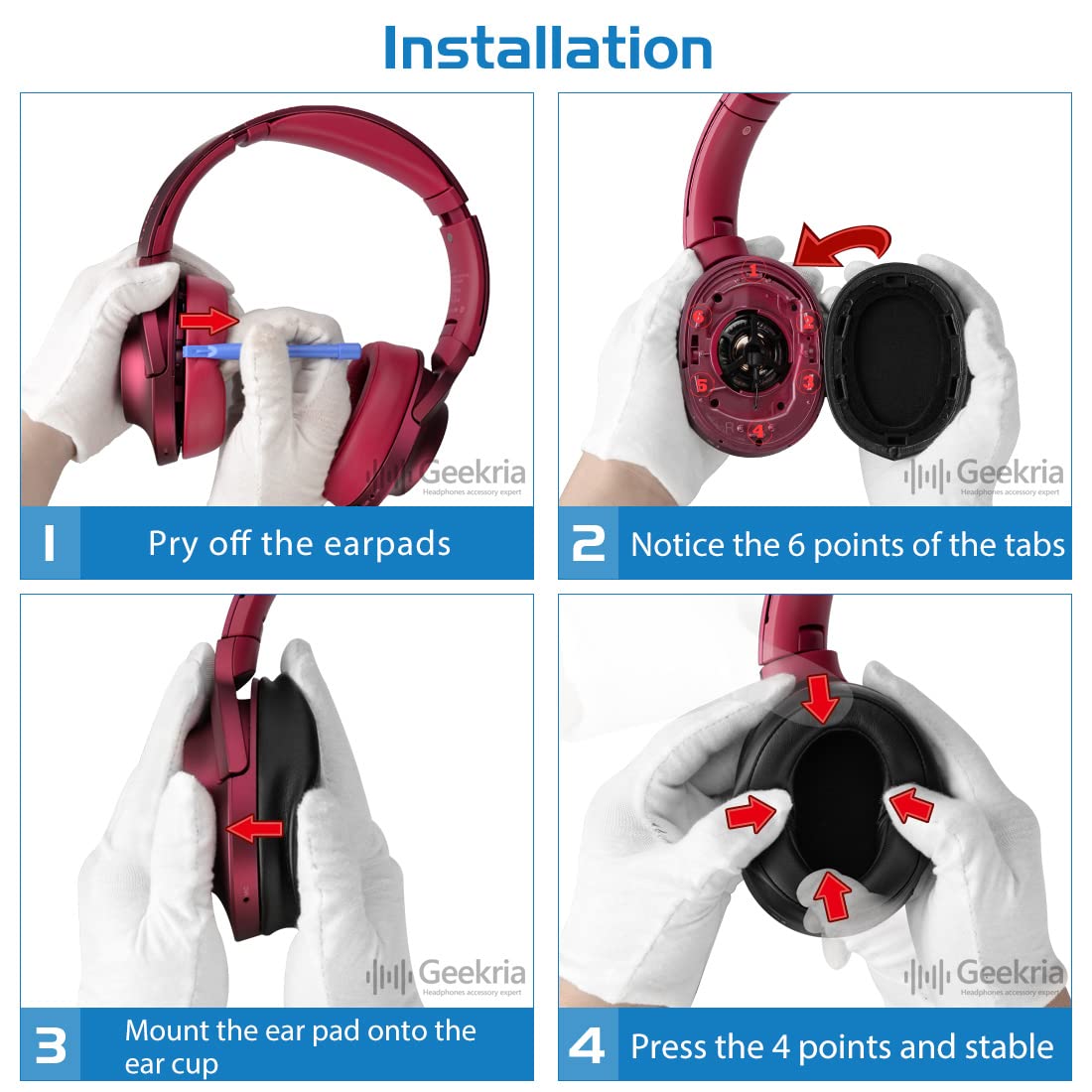 Geekria QuickFit Replacement Ear Pads for Sony MDR-100ABN WH-H900N Headphones - Soft Memory Foam Ear Cushions, Noise Isolation Earpads, Comfortable Repair Parts (Twilight Red) - Perfect for Gaming, Music & Travel