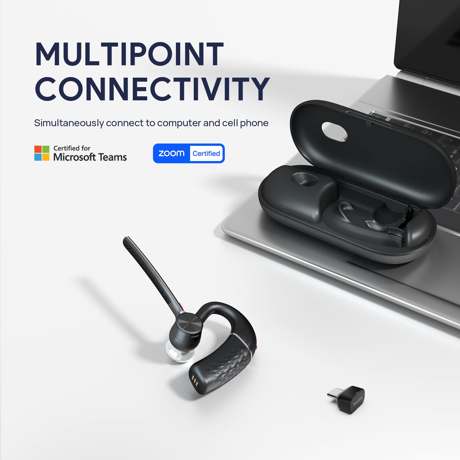 Yealink BH71 Wireless Bluetooth Headset with USB-C Dongle - Teams & Zoom Certified, 4-Mic Noise Cancelling - Compatible with PC, Laptop, Computer - Ideal for Truckers, Business Calls & Office Work (Perfect for Remote Meetings & Customer Service)