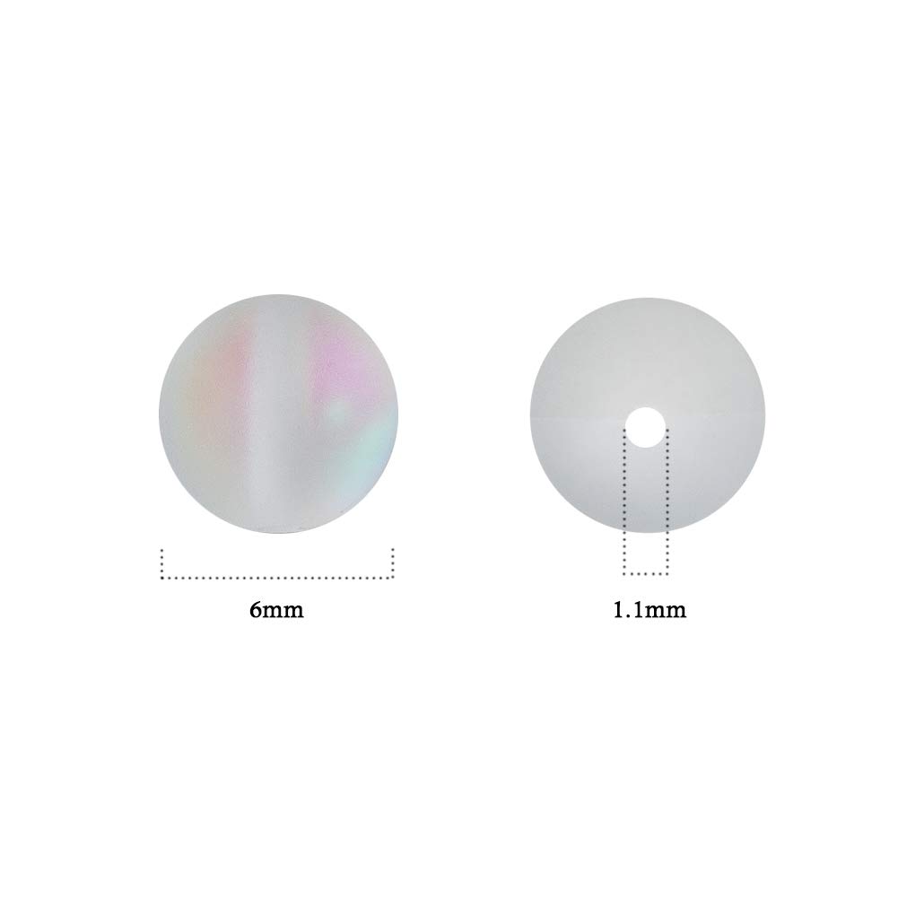 HOULIFE 100PCS 6mm Aurora Crystal Glass Beads - Frosted Mystic Mermaid Round Loose Beads for Jewelry Making, DIY Necklace Bracelet Earrings Craft Supplies (White, 6mm) - Perfect for Wedding, Party & Gift Jewelry Designs