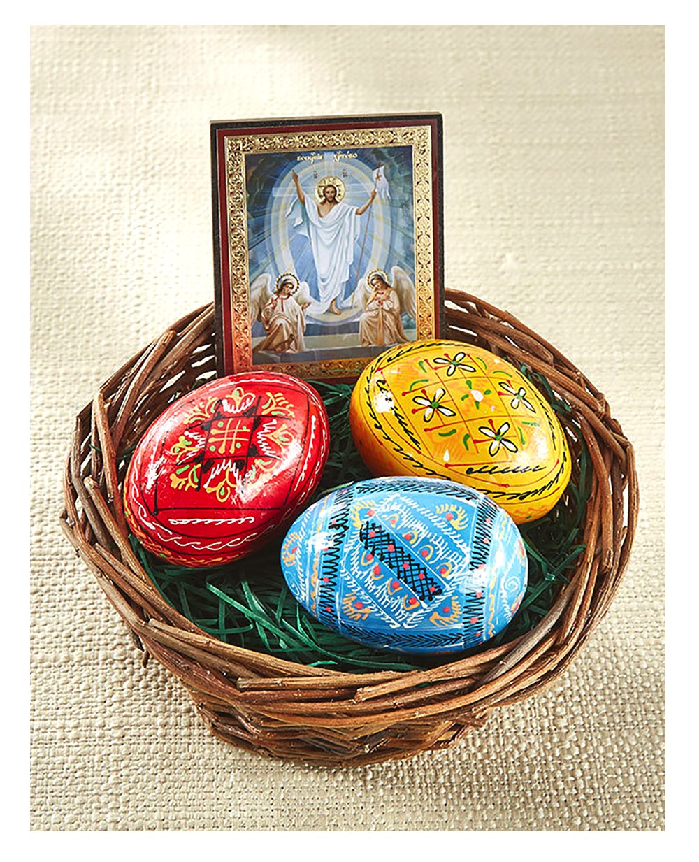 Hand Painted Ukrainian Easter Eggs (Pysanky) - 3 Inch Wooden Resurrection of Christ Icon Eggs - Traditional Ukrainian Easter Decor for Home, Gifts & Holiday Celebrations