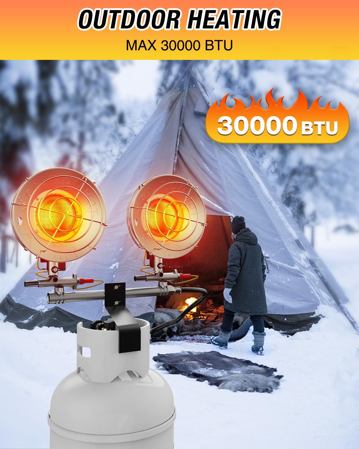 30,000 BTU Propane Heater for Outdoor Use - Double Tank Top Cordless Radiant Gas Heater with Safety Shut-off Valve & 6 Heat Settings - Perfect for Patio, Camping, Fishing, Garage, and Backyard Gatherings
