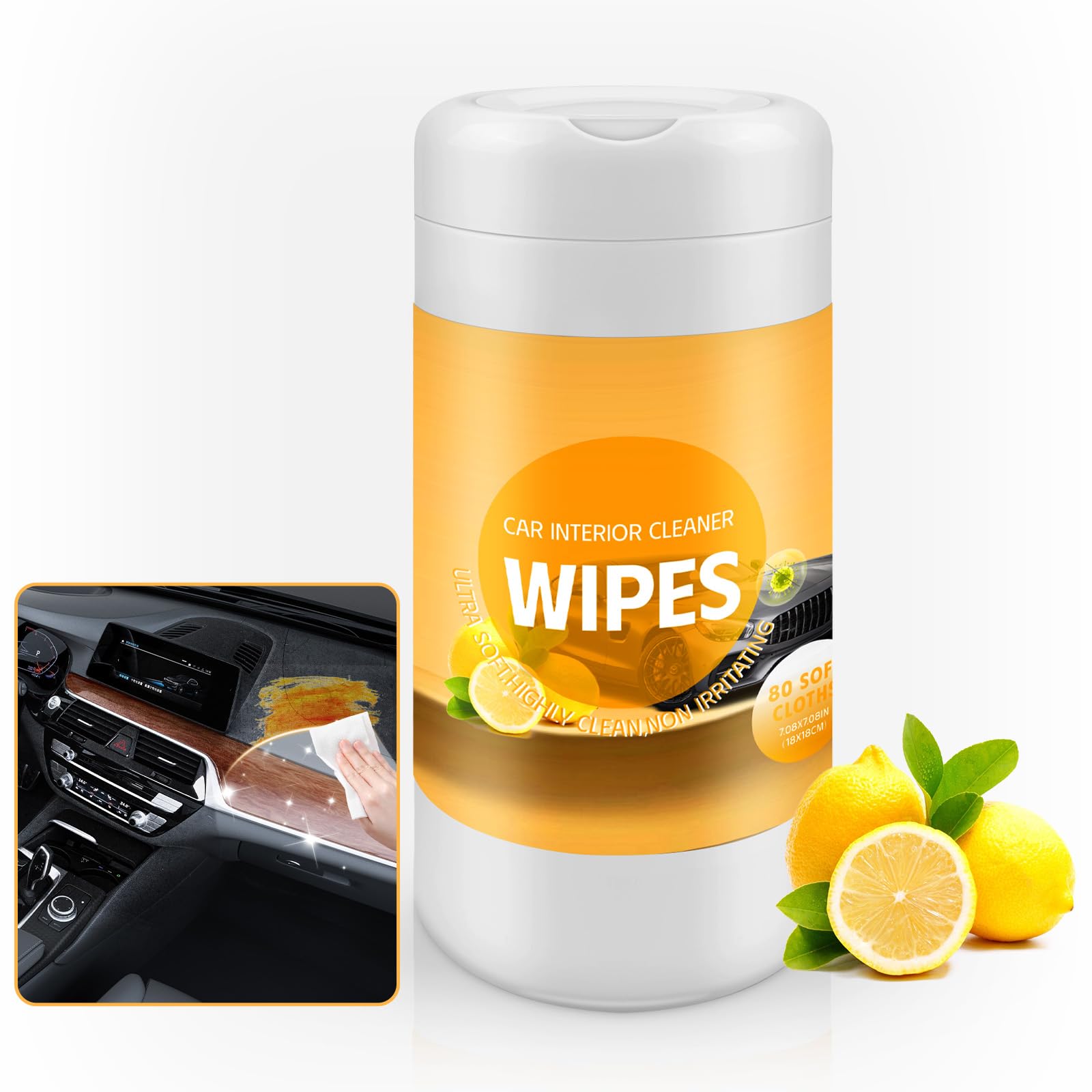 80-Count Plant-Based Auto Interior Car Cleaning Wipes | Non-Greasy Matte Finish with UV Protection | Freshen & Protect Leather, Vinyl & Dashboard | Perfect for Car Detailing, Road Trips & Daily Maintenance