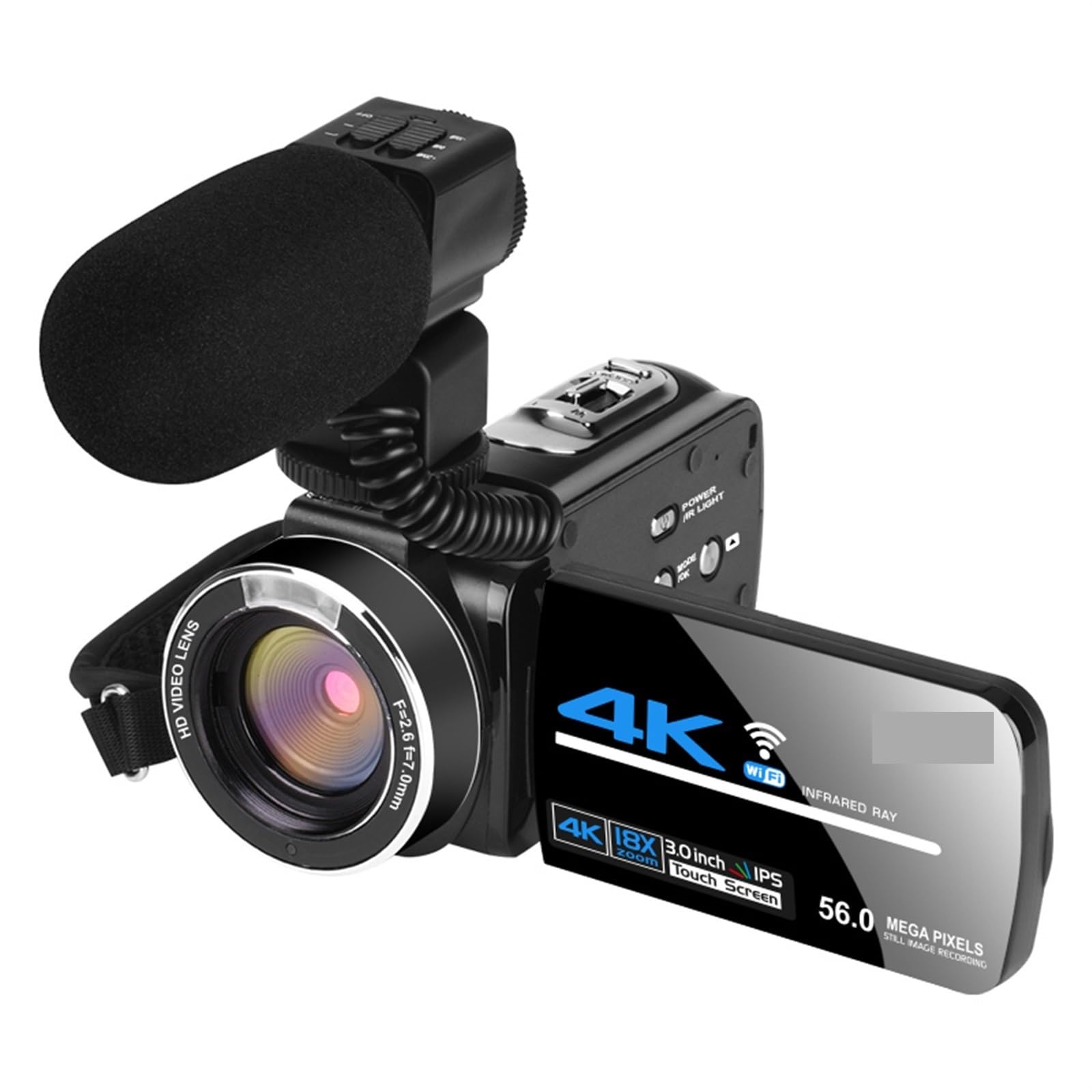 4K WiFi Video Camera with Night Vision - 56MP Vlog Recorder for Outdoor Streaming & Photography (128G SD Card Included)