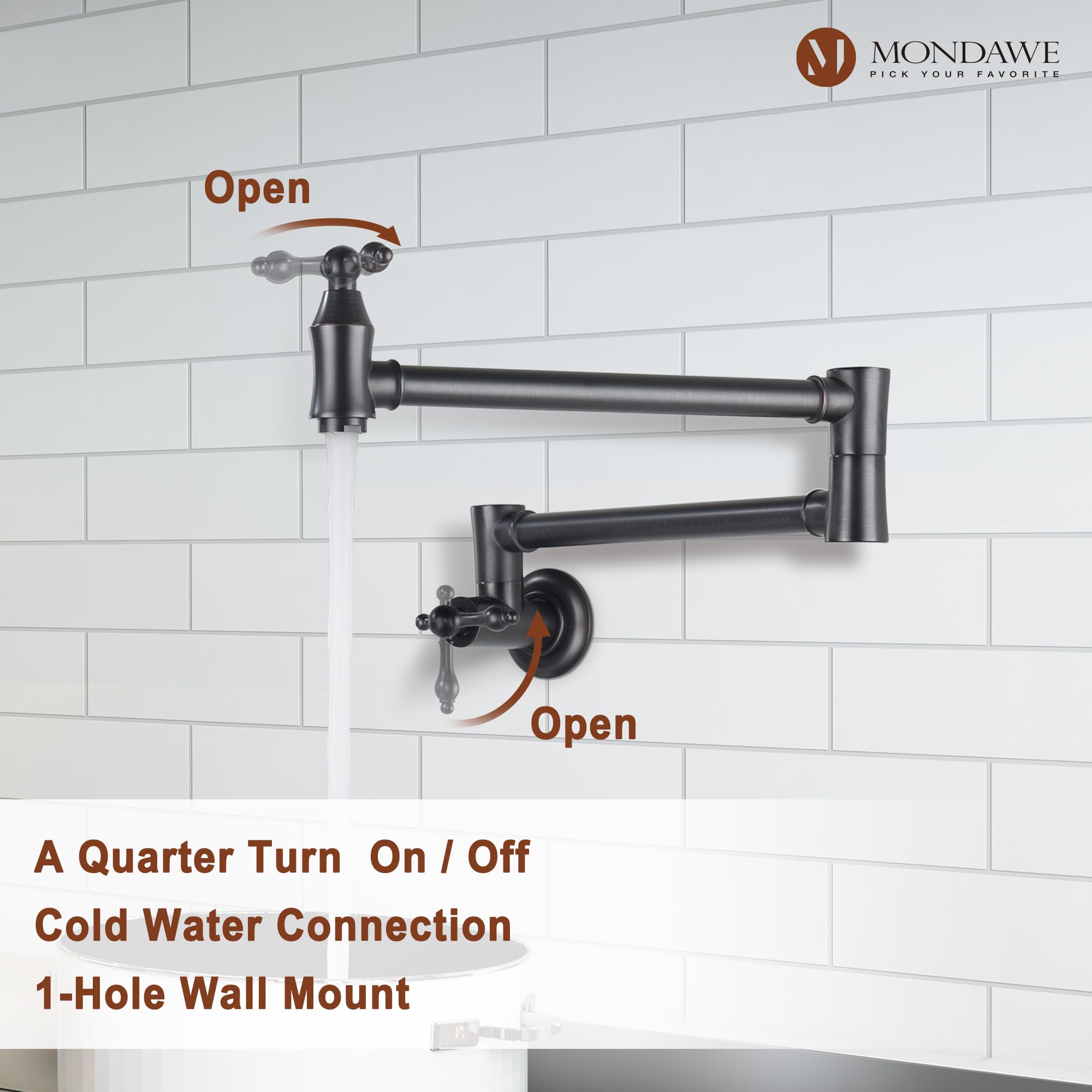 MONDAWE Matt Black Pot Filler Faucet - Wall Mounted Stove Faucet with 1.8 GPM Flow Rate & Double Joint Swing Arms - Lead-Free Brass Pasta Faucet for Kitchen - Perfect for Cooking, Pasta Making & Filling Large Pots Over Stove