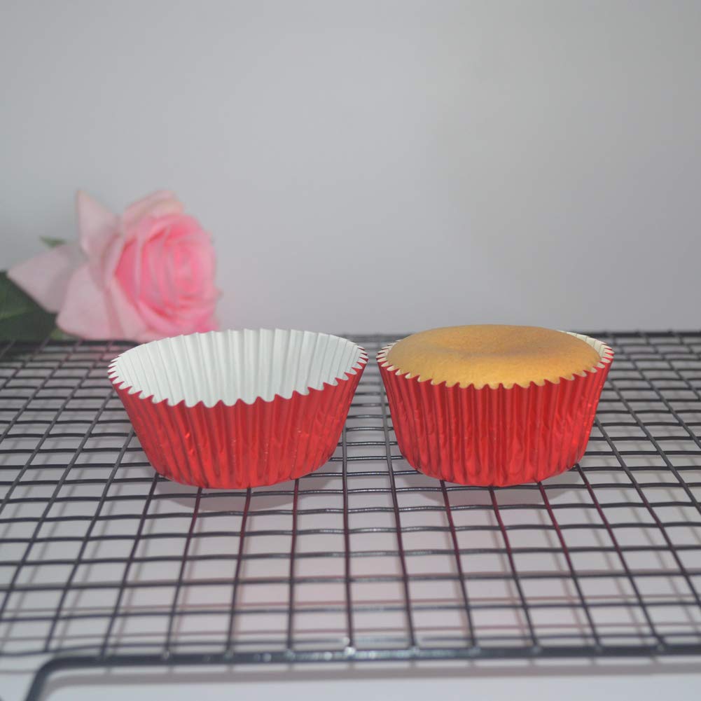 Bright Red Foil Cupcake Liners - Standard Size Baking Cups for Parties, Weddings & Events (120 Count) - Perfect for Birthday Cakes, Baby Showers & Holiday Desserts