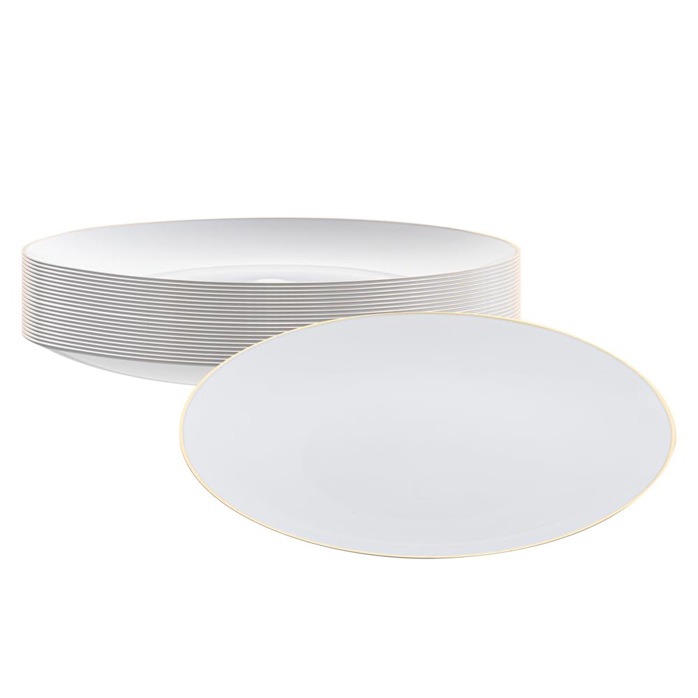 Premium 7.5 Inch Gold-Rimmed Disposable Plastic Plates - Heavy-Duty White Dinner Plates for Restaurants & Parties (40 Pack) - Ideal for Serving Warm & Cold Foods at Catering Events, Weddings & Family Gatherings