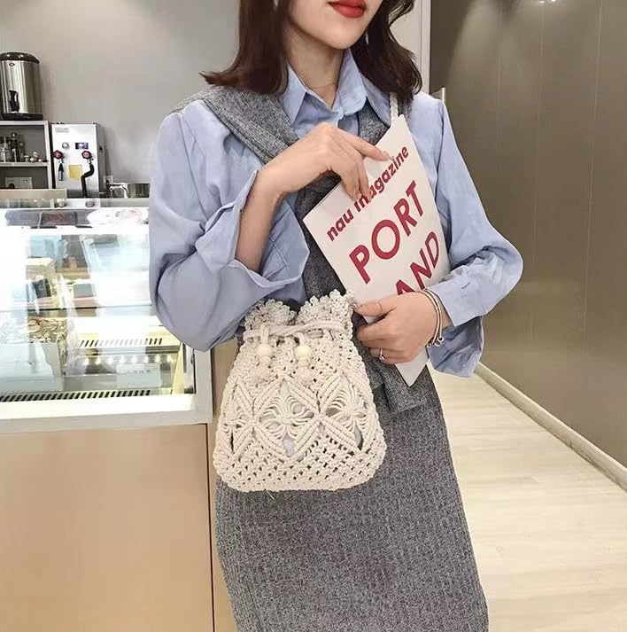 Handmade Crochet Crossbody Bag & Knitted Shoulder Purse for Women - Boho Chic White Cotton Tote - Perfect for Casual Outings, Shopping & Travel Accessories