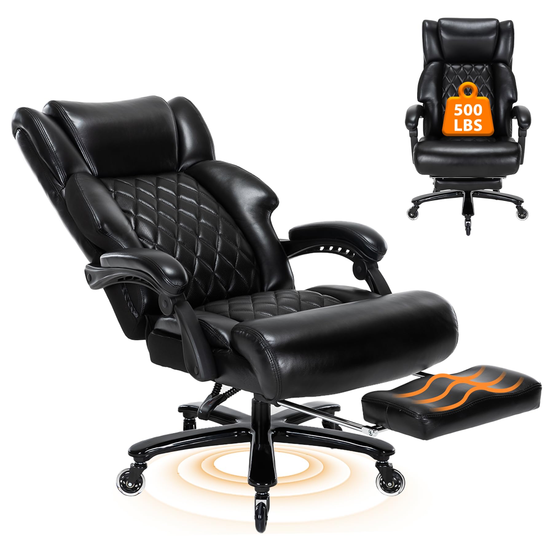 Big and Tall Office Chair for Heavy People - Heavy Duty Executive High Back Reclining Wide Seat Ergonomic Desk Chair with Footrest - Perfect for Home Office, Gaming & Computer Workstations (Black)
