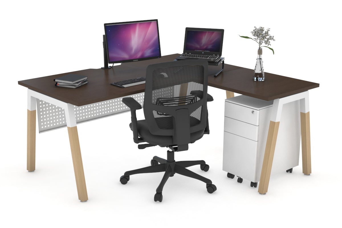 Premium L-Shaped Corner Office Desk with Quadro A Legs & Wood Cross Beam - 1800L x 1800W with Cable Management Scallop - Perfect for Home Office, Gaming Setup & Workspace Organization