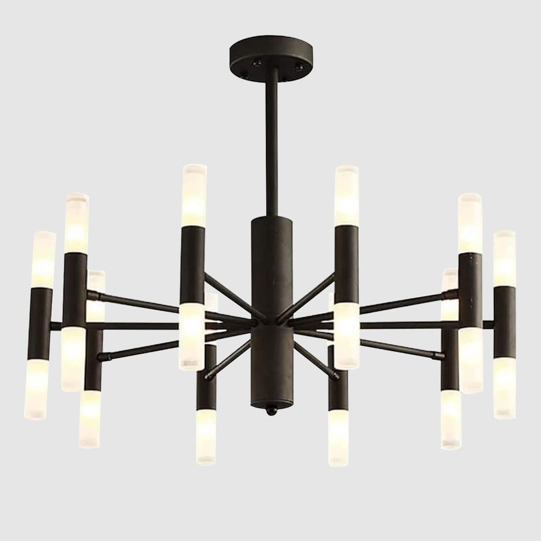 Modern 20-Light LED Chandelier for Living Room - Black Flush Mount Ceiling Light with Frosted Glass Shades & G4 Sockets - Perfect for Dining Room, Bedroom or Kitchen Island Lighting
