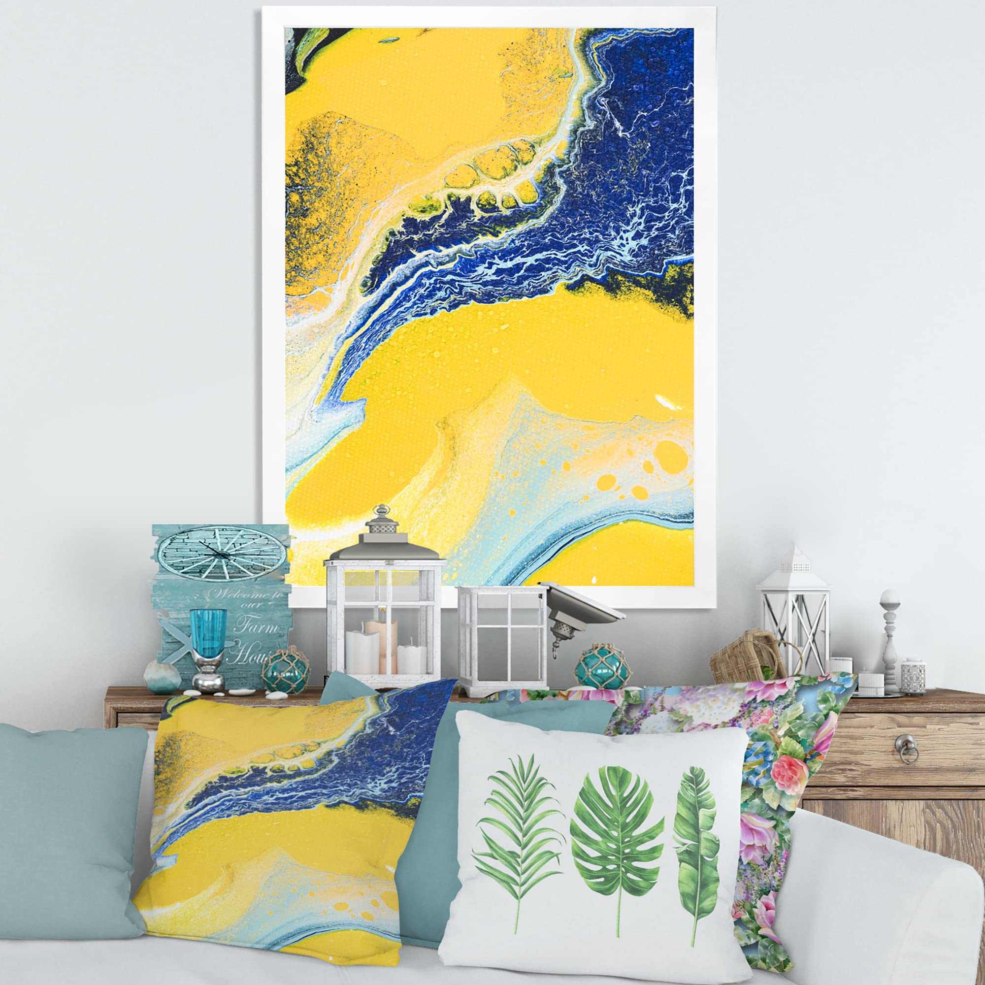 Abstract Composition In Yellow and Blue VII - Modern Framed Wall Art Painting for Living Room, Bedroom & Office Decor | Contemporary Home Artwork