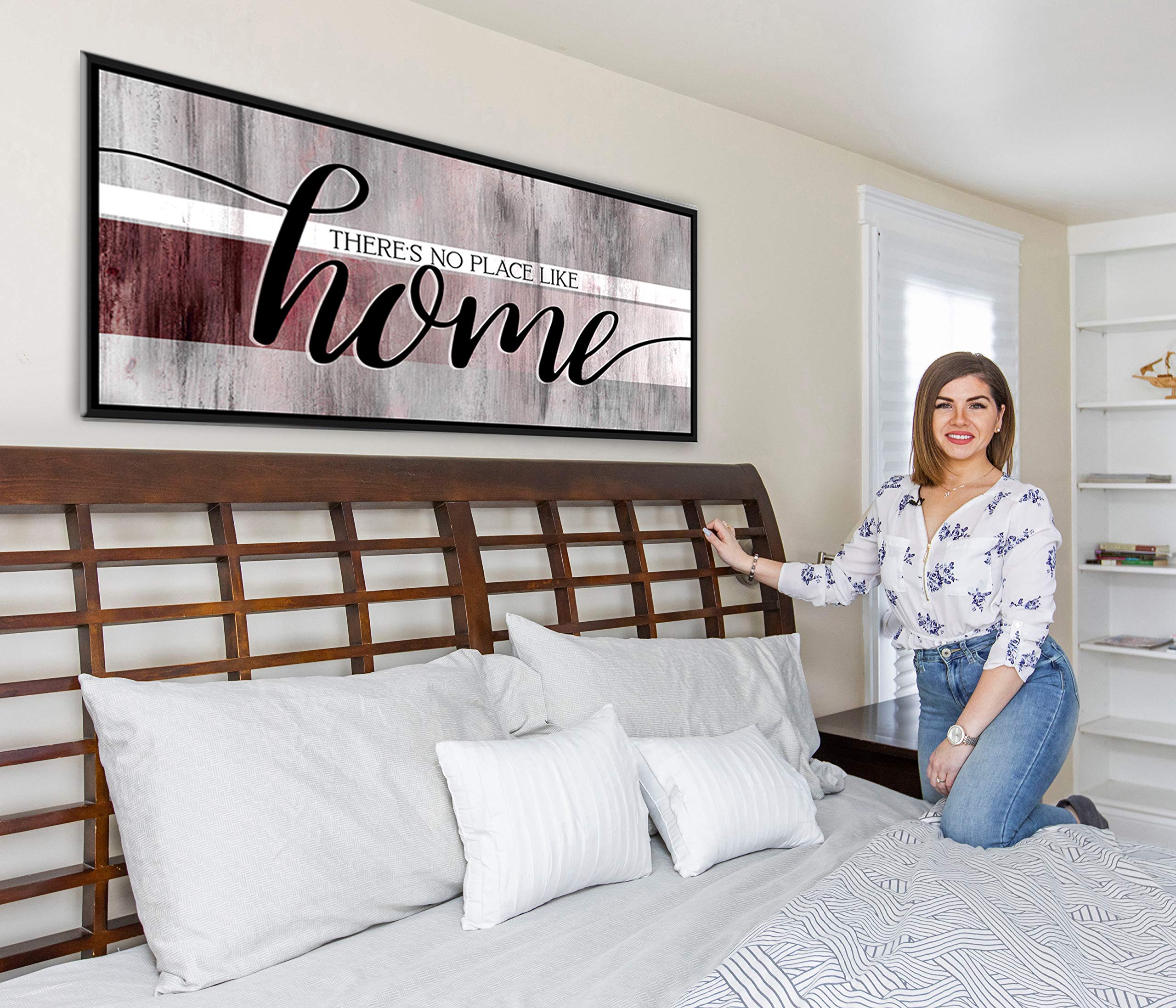 Farmhouse Wall Decor Sign - Rustic Home Decoration with Black Floating Frame (42x19 Inches, Wine Red) | Perfect for Living Room, Housewarming Gifts & Cozy Farmhouse Style Interiors