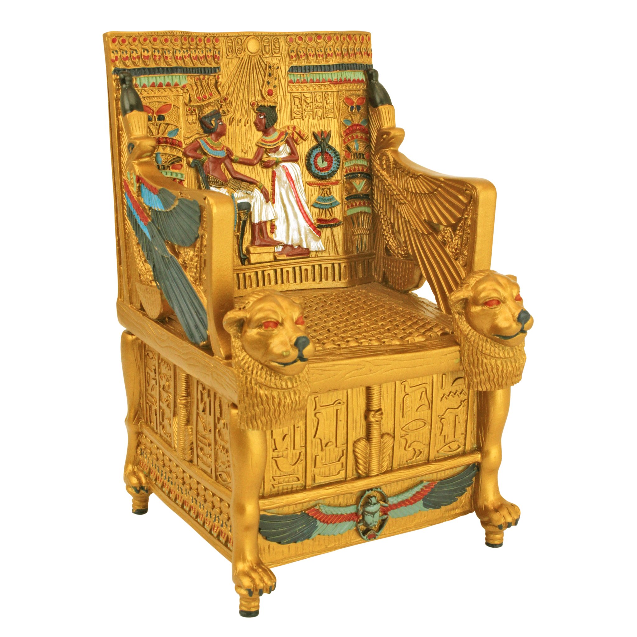 Design Toscano QL14557 Egyptian King Tut's Golden Throne Jewelry Box - Handcrafted Trinket Box with Full Color Egyptian Statues Décor - Perfect for Home Decor, Gift Giving & Jewelry Storage