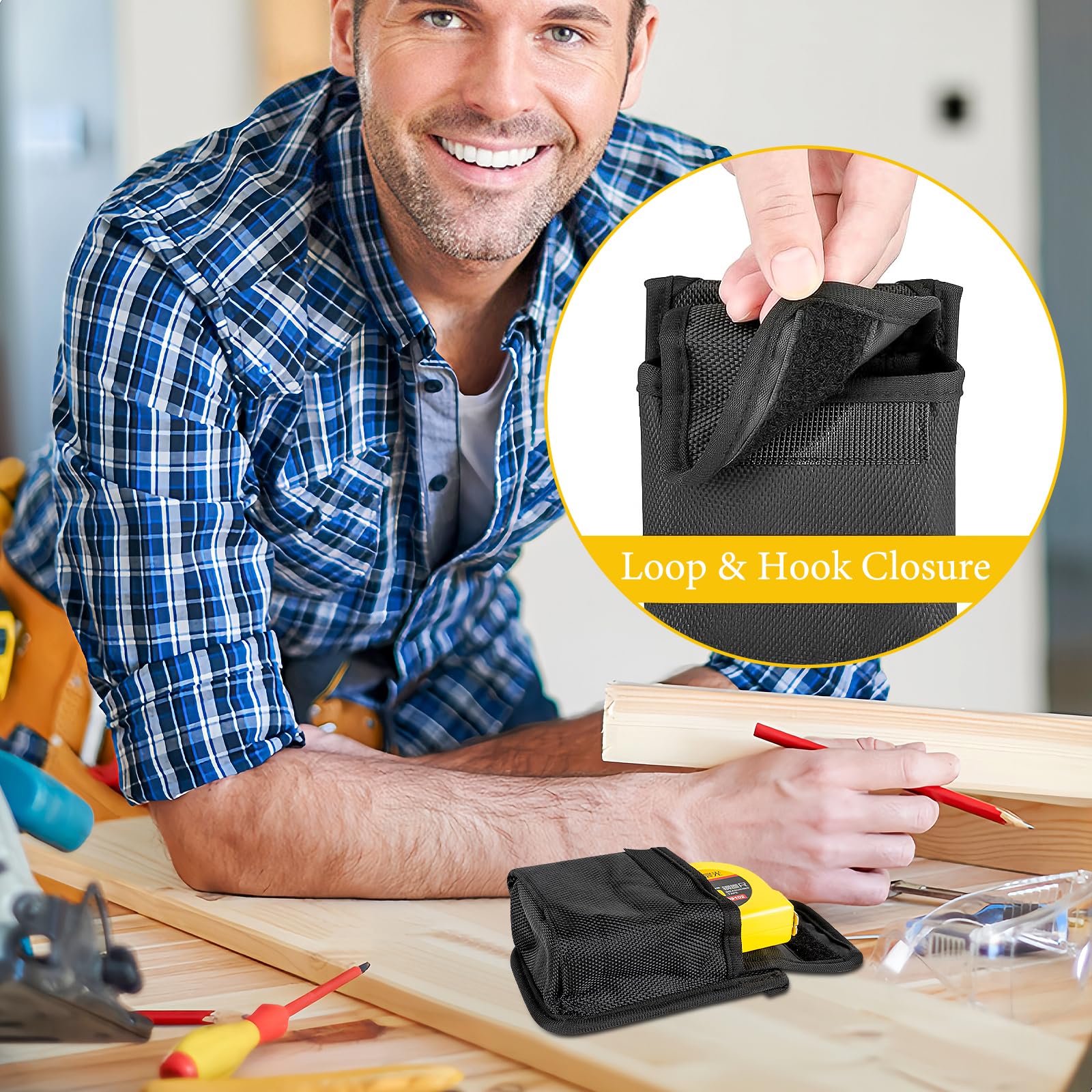 Durable Tape Measure Holder for Belt - Heavy Duty Tool Pouch & Belt Clip - Compatible with Measuring Tape, Screws & Bit Fittings - Perfect for Construction, Carpentry & DIY Projects