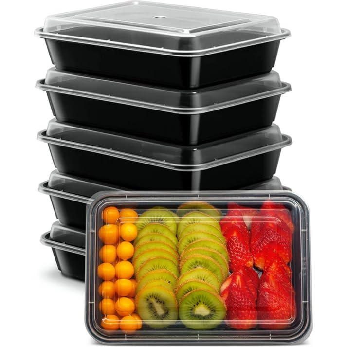 28oz Disposable Black Meal Prep Containers with Clear Dome Lids - 10 Pack Leak Proof Reusable Plastic Bento Boxes for Salad, Fruits, Lunch & Food Storage - Perfect for Meal Prepping, Office Lunch, Picnics & Takeout