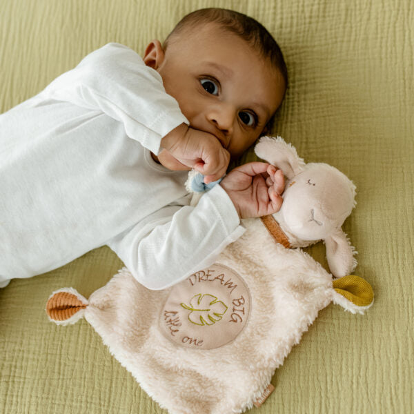 FehnNATUR Dream Big Sensory Sheep Comforter - Soft Plush Baby Security Blanket with Soothing Textures | Perfect for Newborns, Toddlers & Autism Sensory Needs | Nursery, Travel & Bedtime Comfort