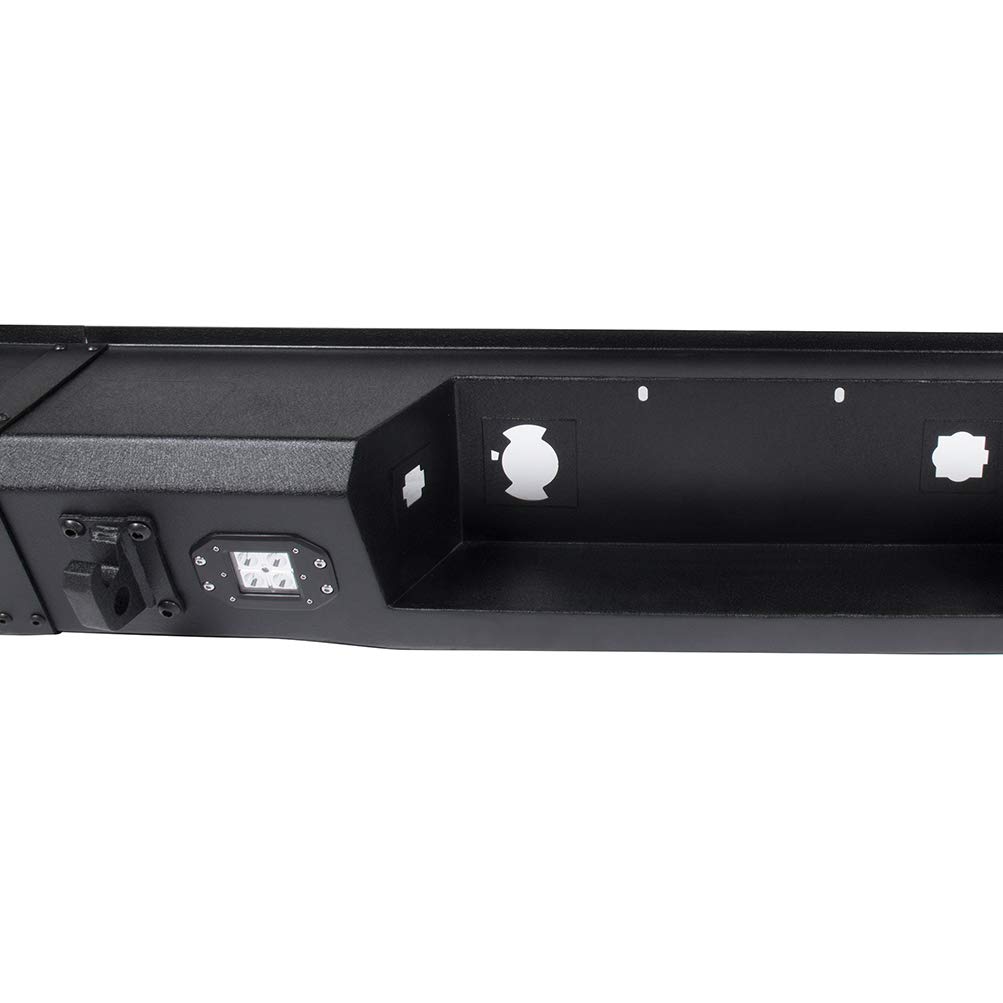 ECCPP Textured Black Rear Bumper with D-Ring & LED Lights Compatible with 2007-2013 Chevrolet Silverado 1500 & GMC Sierra 1500 Pickup Trucks - Off-Road Protection & Enhanced Style