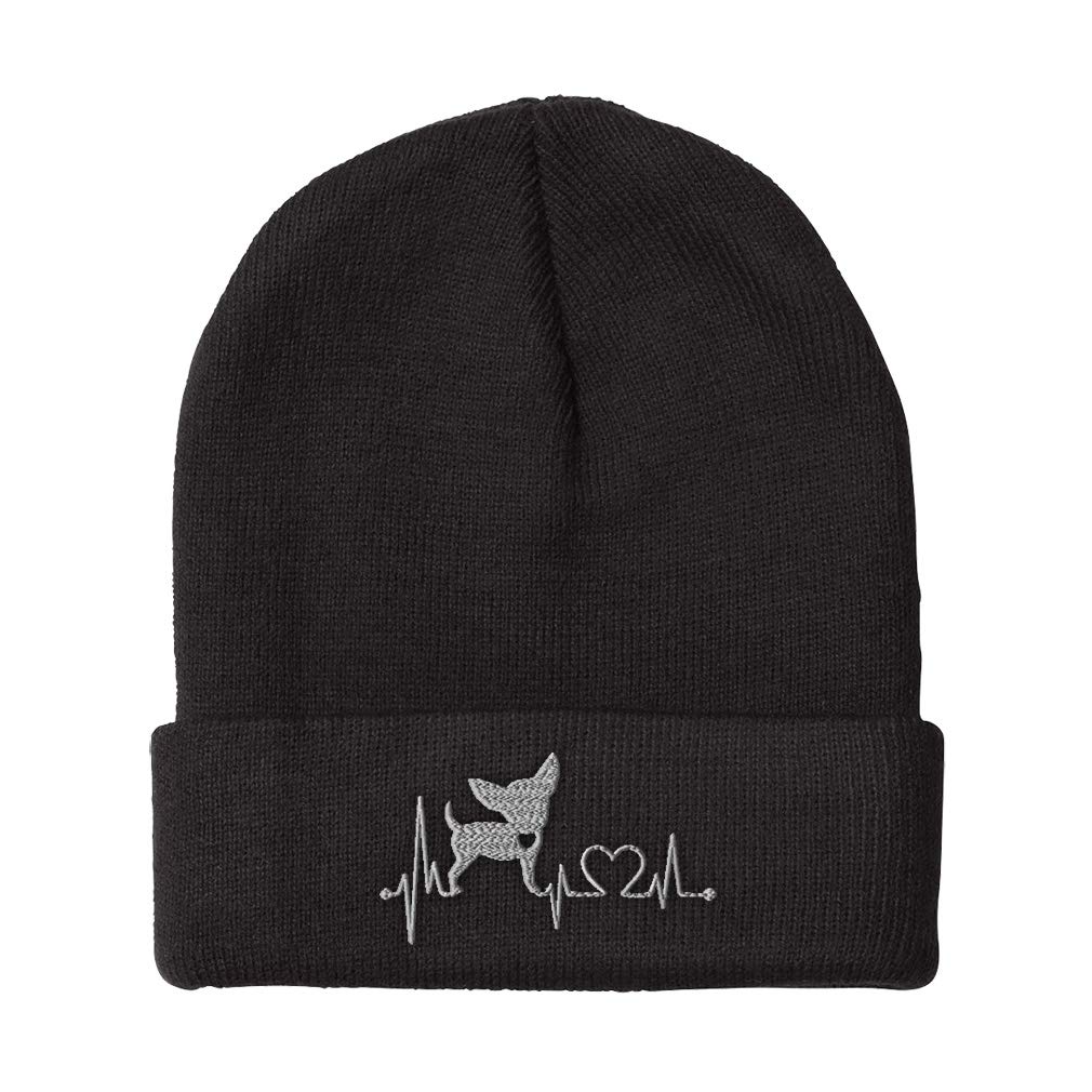 Men's & Women's Chihuahua Dog Lifeline B Embroidered Winter Beanie Skull Cap - Warm Knit Hat for Cold Weather, Outdoor Activities, and Casual Wear