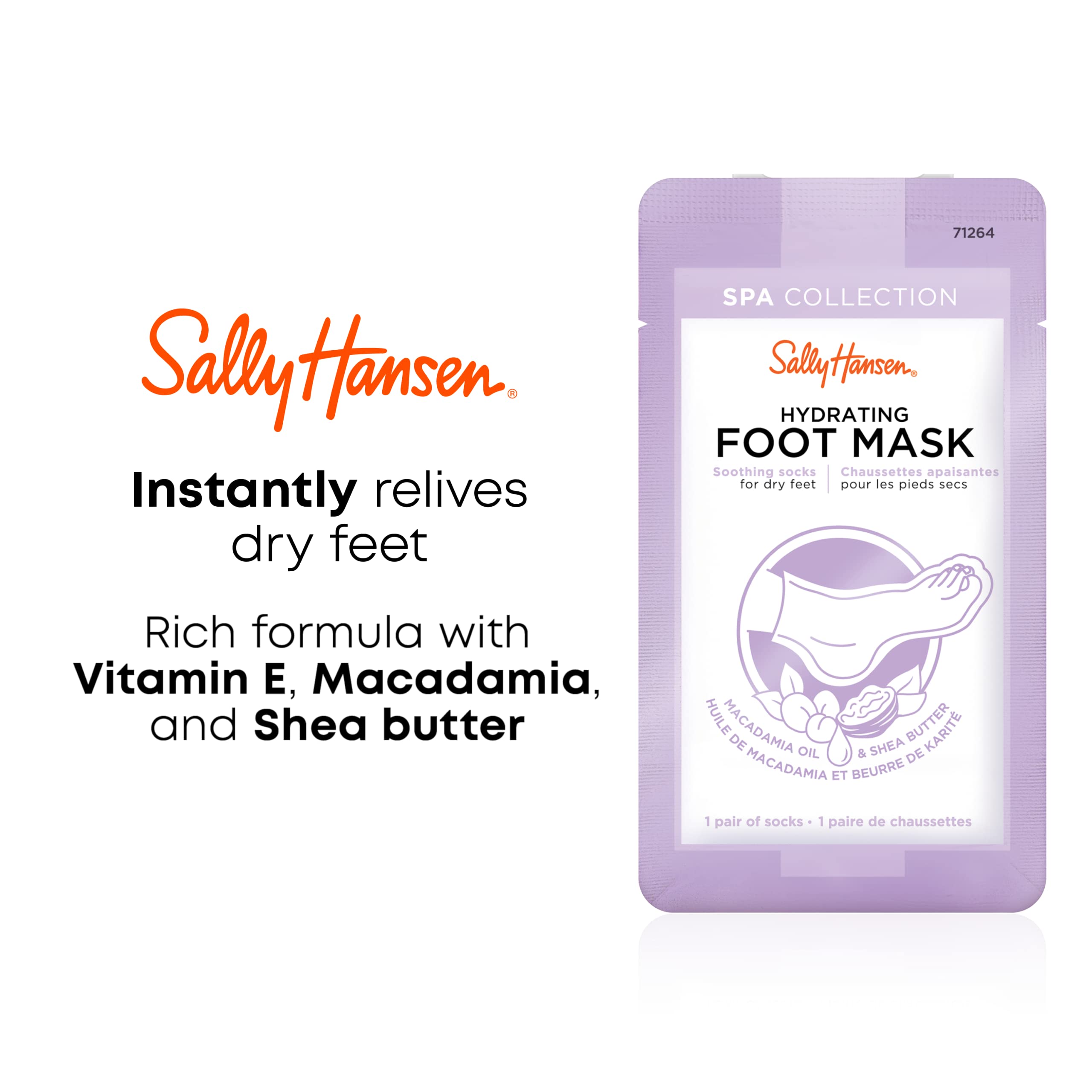 Sally Hansen Spa Collection Hydrating Foot Mask with Vitamin E, Macadamia & Shea Butter - Moisturizing Socks for Dry & Cracked Feet - Perfect for At-Home Pedicures & Foot Care Routine
