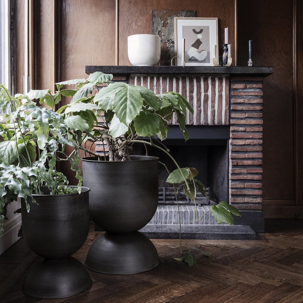FERM LIVING Large Black Hourglass Flower Pot - 29 Inches Tall Modern Indoor Planter for Living Room, Office & Home Decor