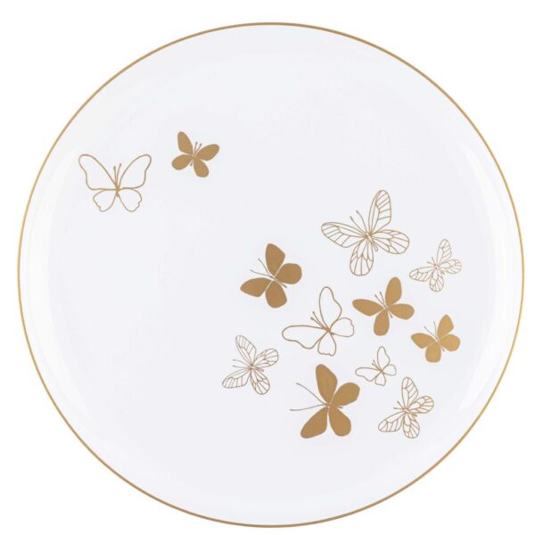 Elegant White and Gold Round Plastic Plates with Butterfly Design - Perfect for Wedding, Party, and Outdoor Dining