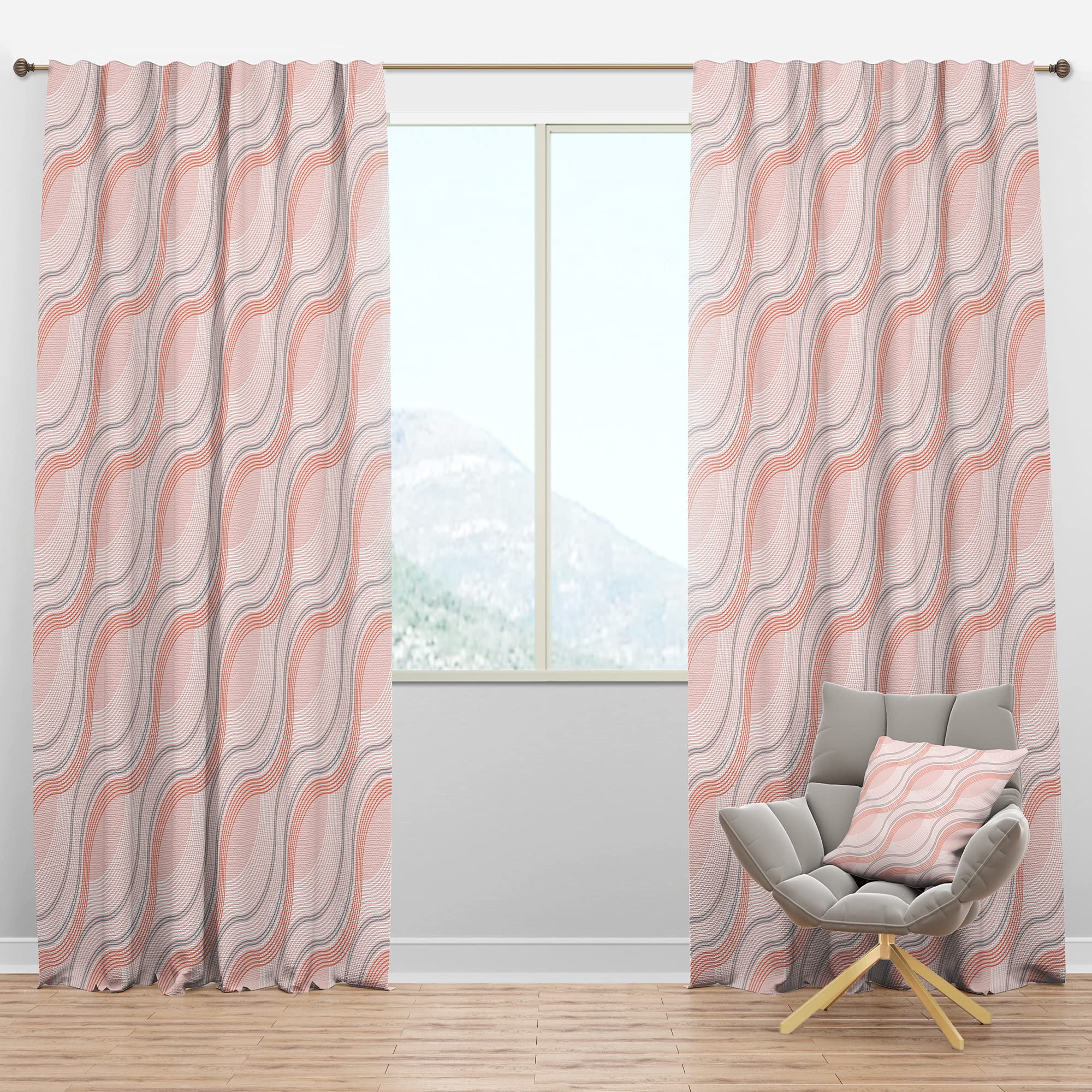 DesignQ Blackout Curtains 'Pink Elegant Pastel Waves' - Thermal Insulated Single Panel (52x120 inches) for Bedroom & Living Room - Soundproof & Light Blocking Drapes for Better Sleep & Energy Efficiency