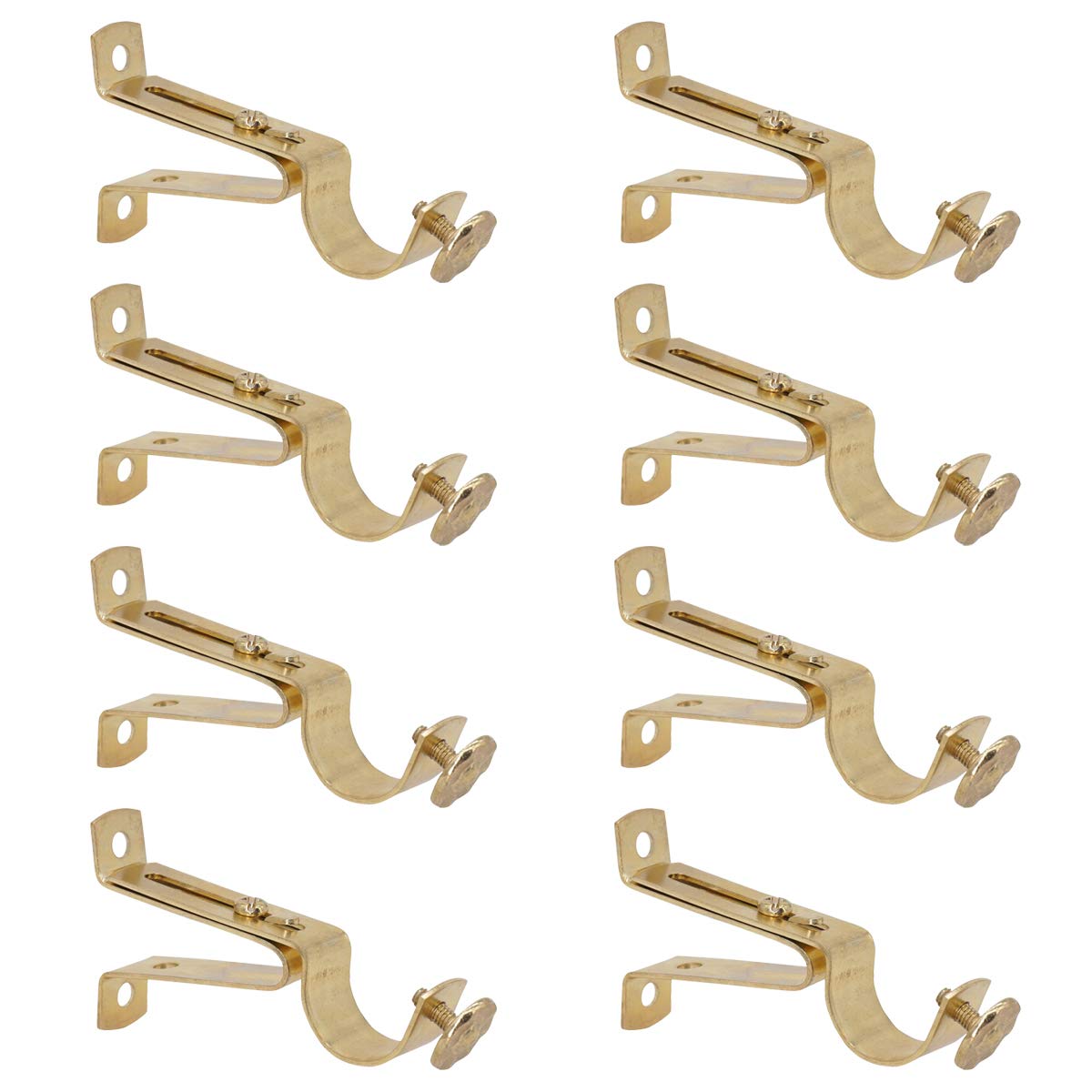 AddGrace 8 Pack Adjustable Single Curtain Rod Brackets - Gold Finish for 3/4