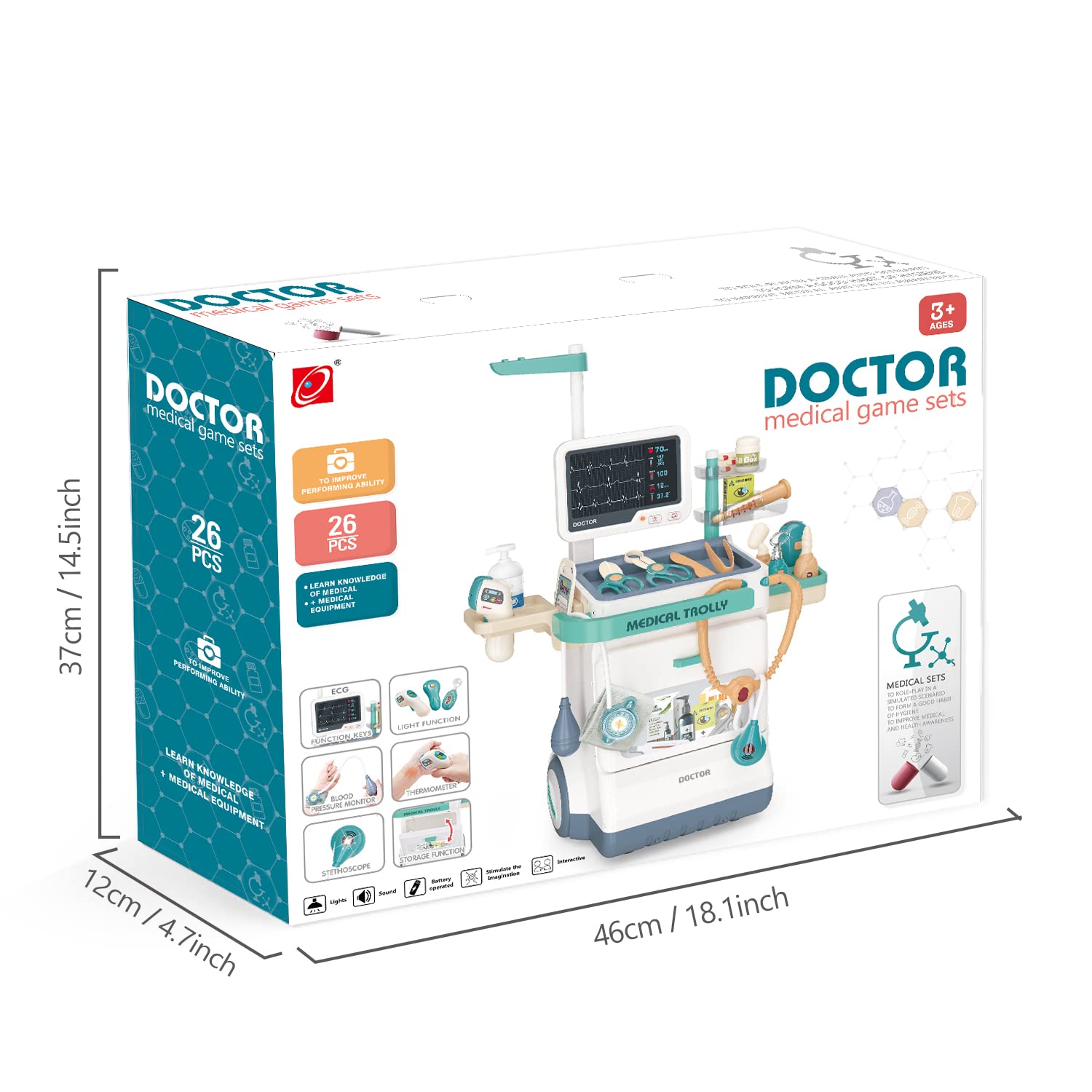 **Doctor Play Set for Kids - 26-Piece Pretend Medical Kit with Stethoscope, Toy Doctor Tools & Mobile Cart - Educational Role Play Toys for Boys & Girls Ages 3+ - Perfect for Classroom, Home & Hospital Pretend Play**